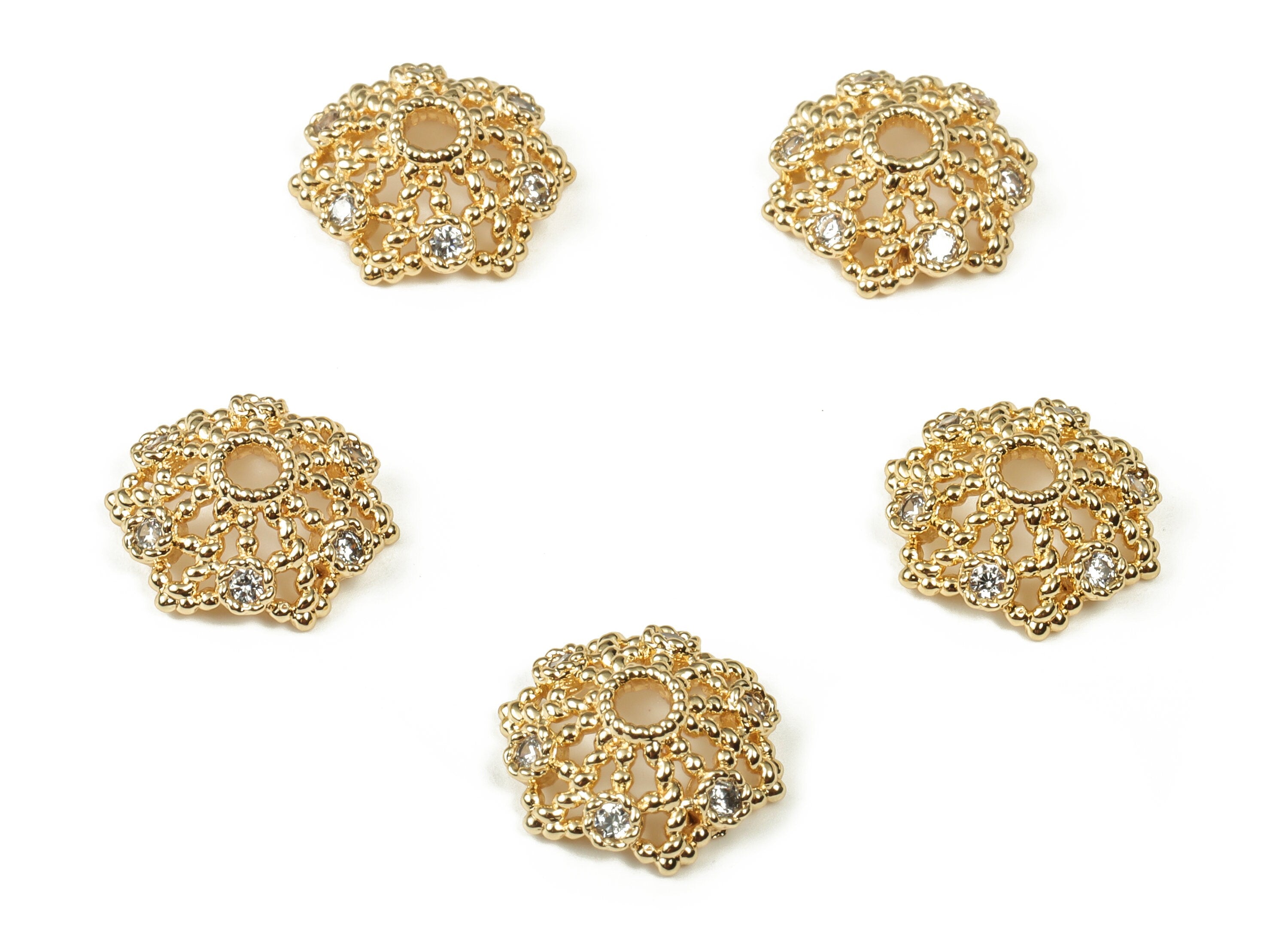 Flower Bead End Caps With Zircons - Spacer Bead Caps - 18K Gold Plated Brass Bracelet Beads Cap – Jewelry Supplies - 11.5x11x2.8mm – RGP3923 - DOMEDBAZAAR