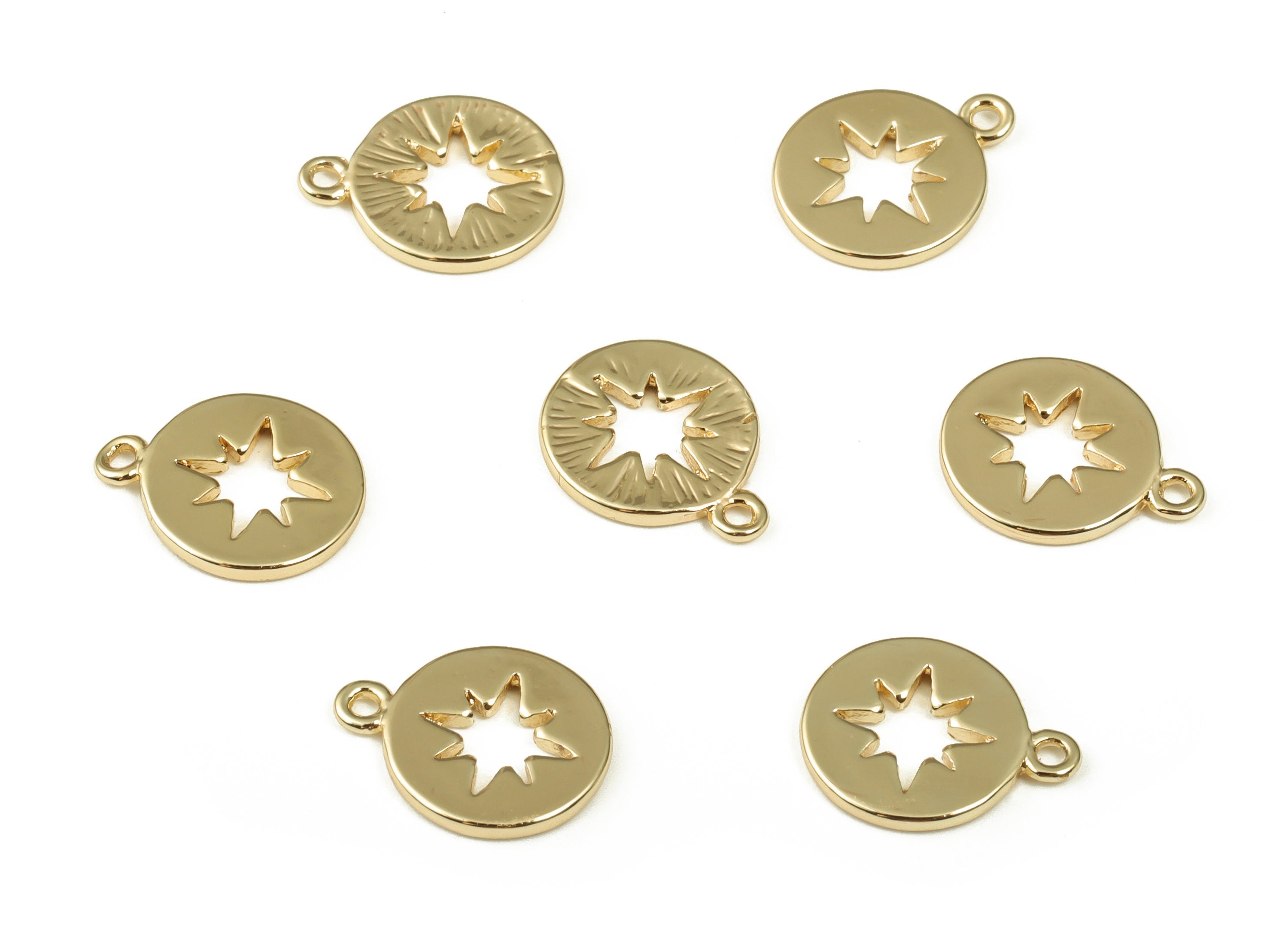 Brass Round Earring Charms - Gold Star Pendant - 18K Real Gold Plated Brass - Jewelry Making Supplies - 11.84x9.47x1.09mm - RGP3383 - DOMEDBAZAAR