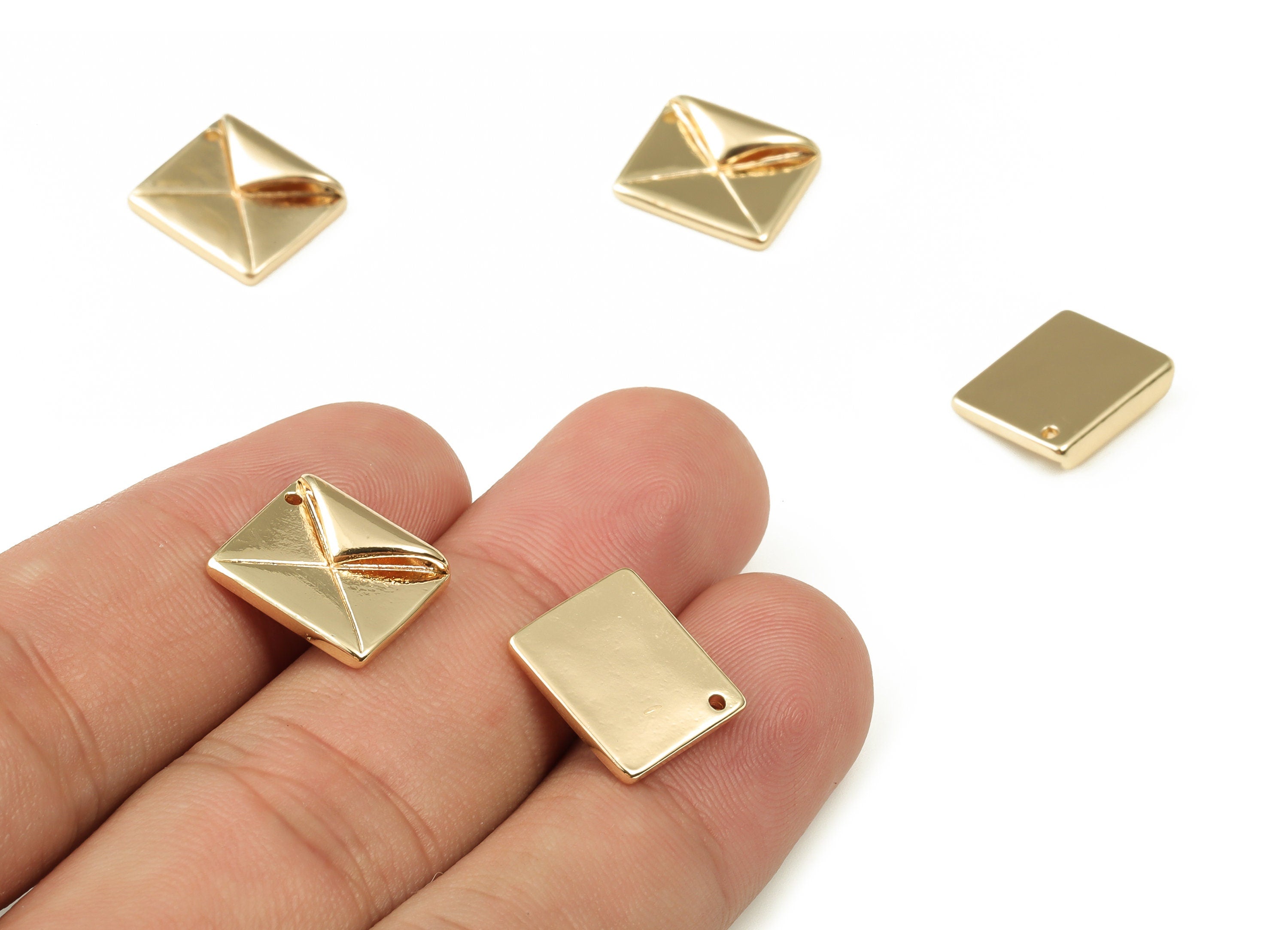 Brass Square Earring Charms - Gold Square Pendant - 18K Real Gold Plated Brass - Jewelry Making Supplies - 13.35x11.47x1.75mm - RGP3386 - DOMEDBAZAAR