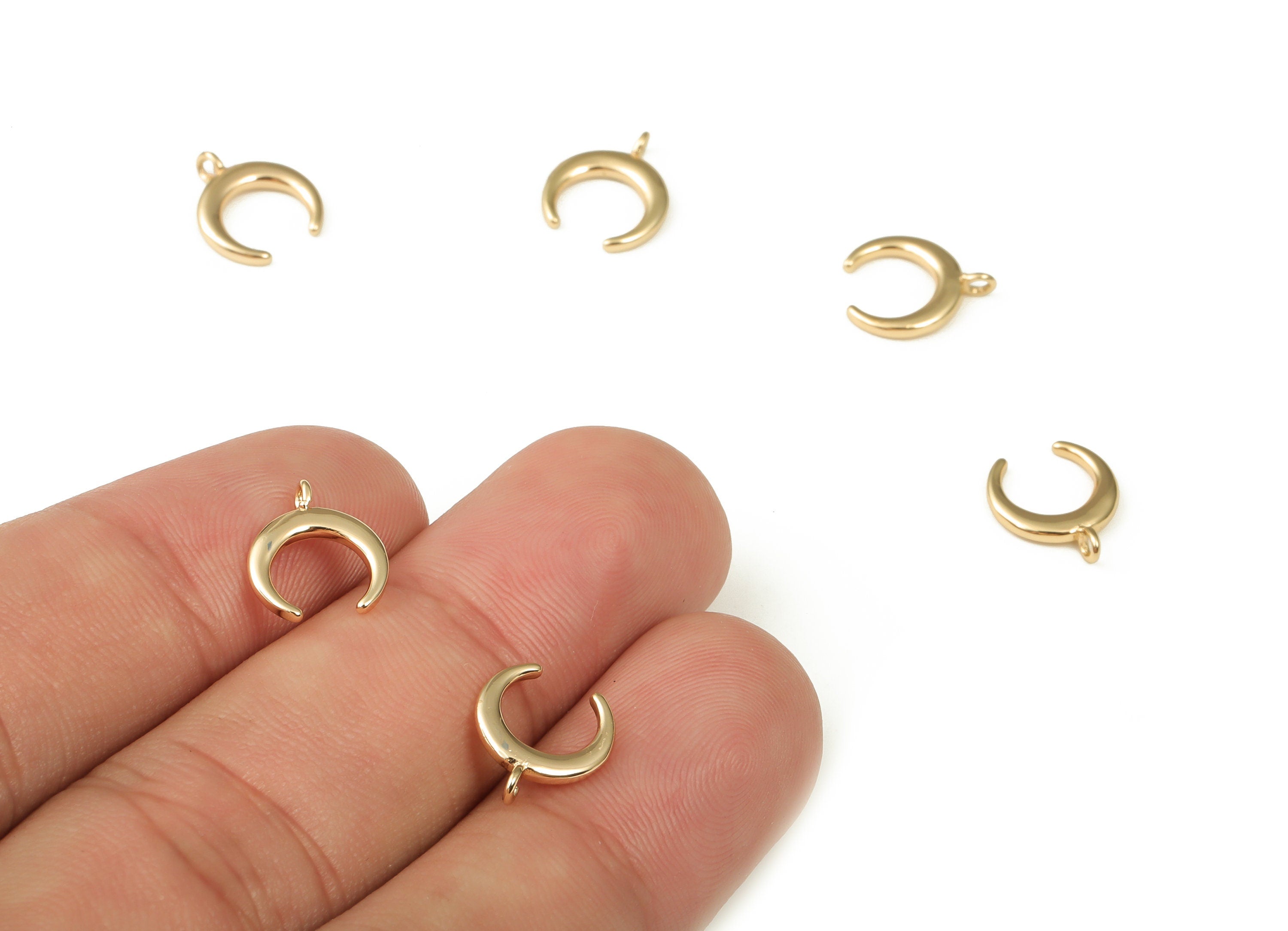 Brass Crescent Earring Charms - Gold Moon Pendant - 18K Real Gold Plated Brass - Jewelry Making Supplies - 10.93x9.32x1.44mm - RGP3918 - DOMEDBAZAAR