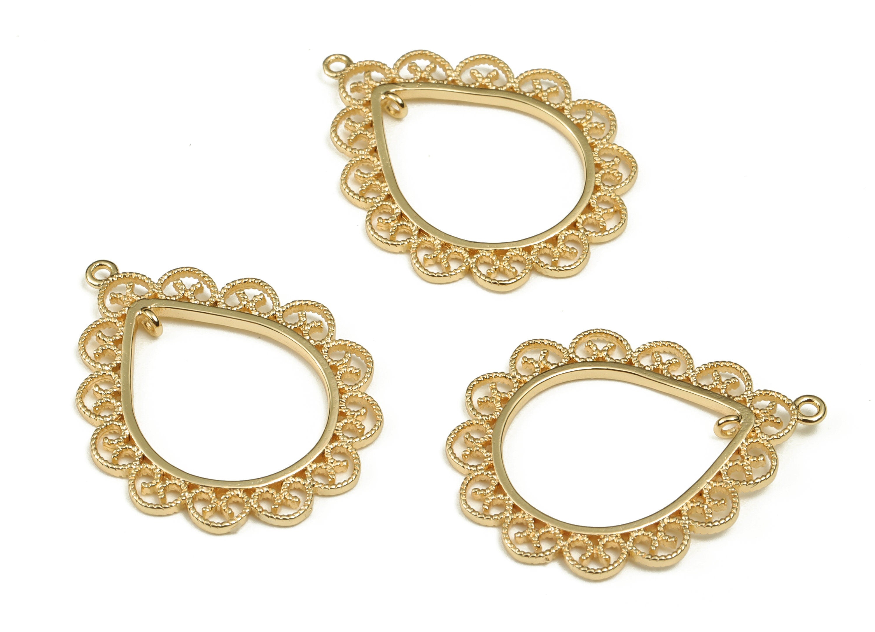 Brass Drop Earring Charms - Gold Drop Pendant - 18K Real Gold Plated Brass - Jewelry Making Supplies - 28.53x22.22x1.41mm - RGP3915 - DOMEDBAZAAR