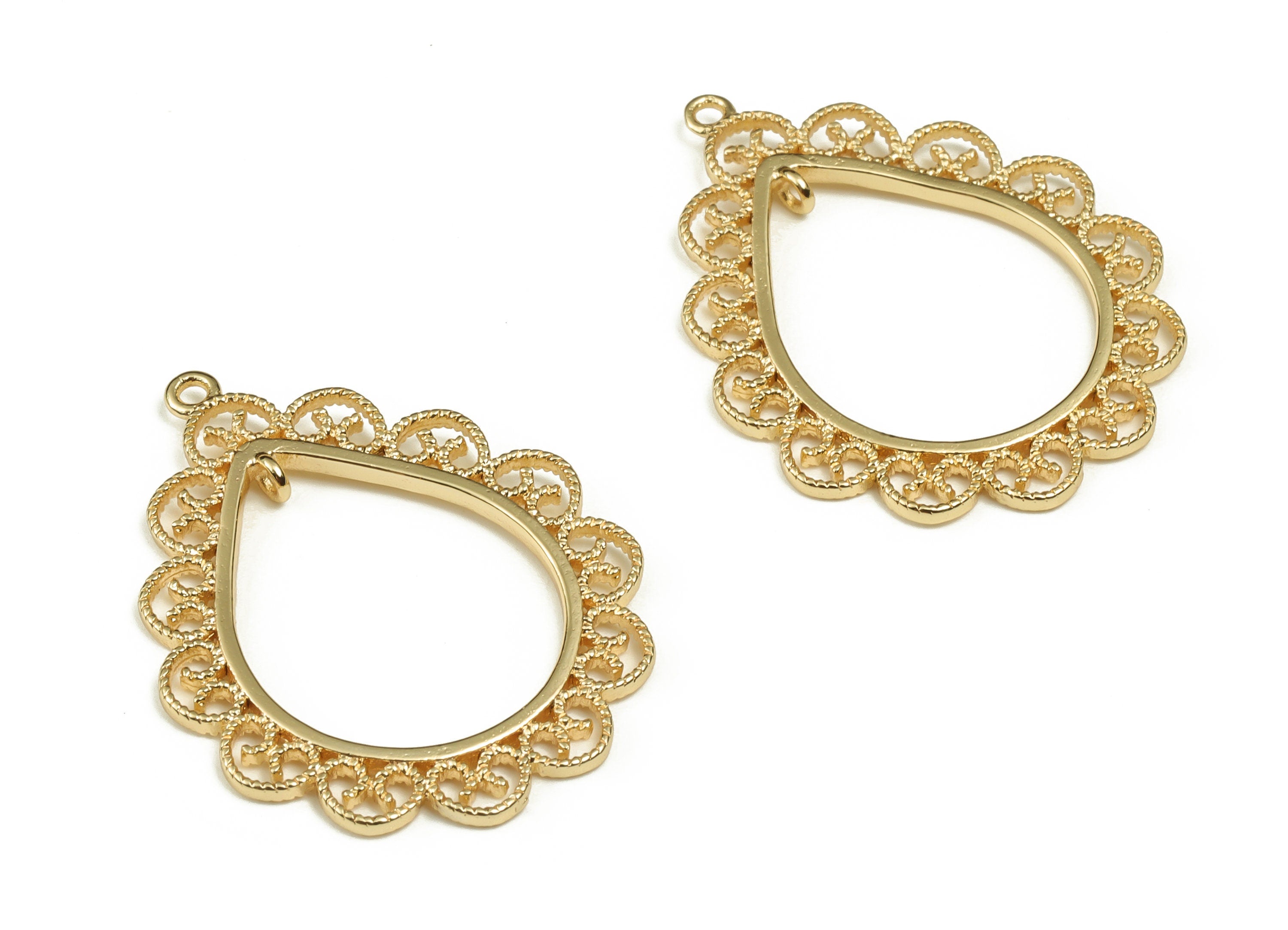 Brass Drop Earring Charms - Gold Drop Pendant - 18K Real Gold Plated Brass - Jewelry Making Supplies - 28.53x22.22x1.41mm - RGP3915 - DOMEDBAZAAR