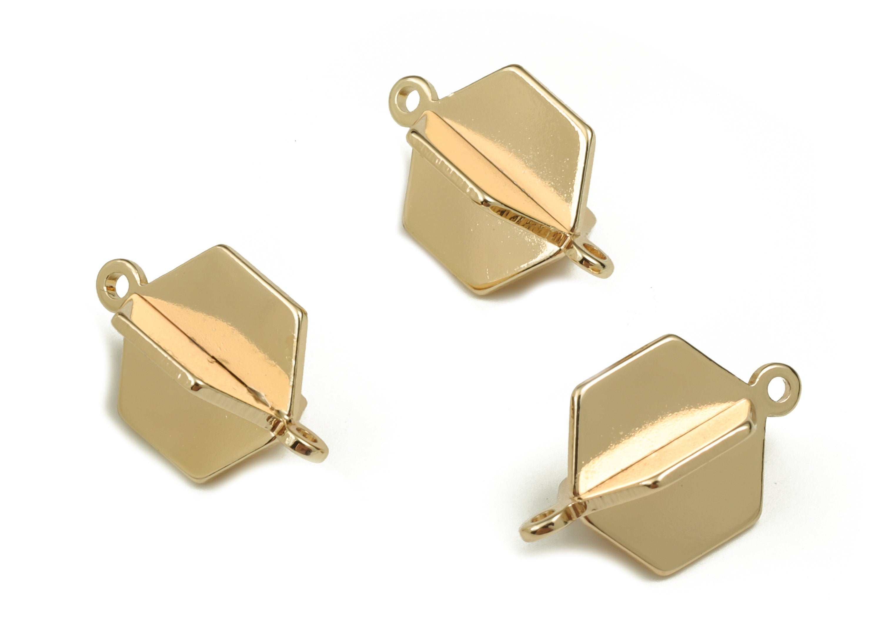 Brass Rhombic Earring Connector - Gold Rhombic Pendant - 18K Real Gold Plated Brass - Jewelry Making Supplies - 15.7x9.94x0.81mm - RGP3911 - DOMEDBAZAAR