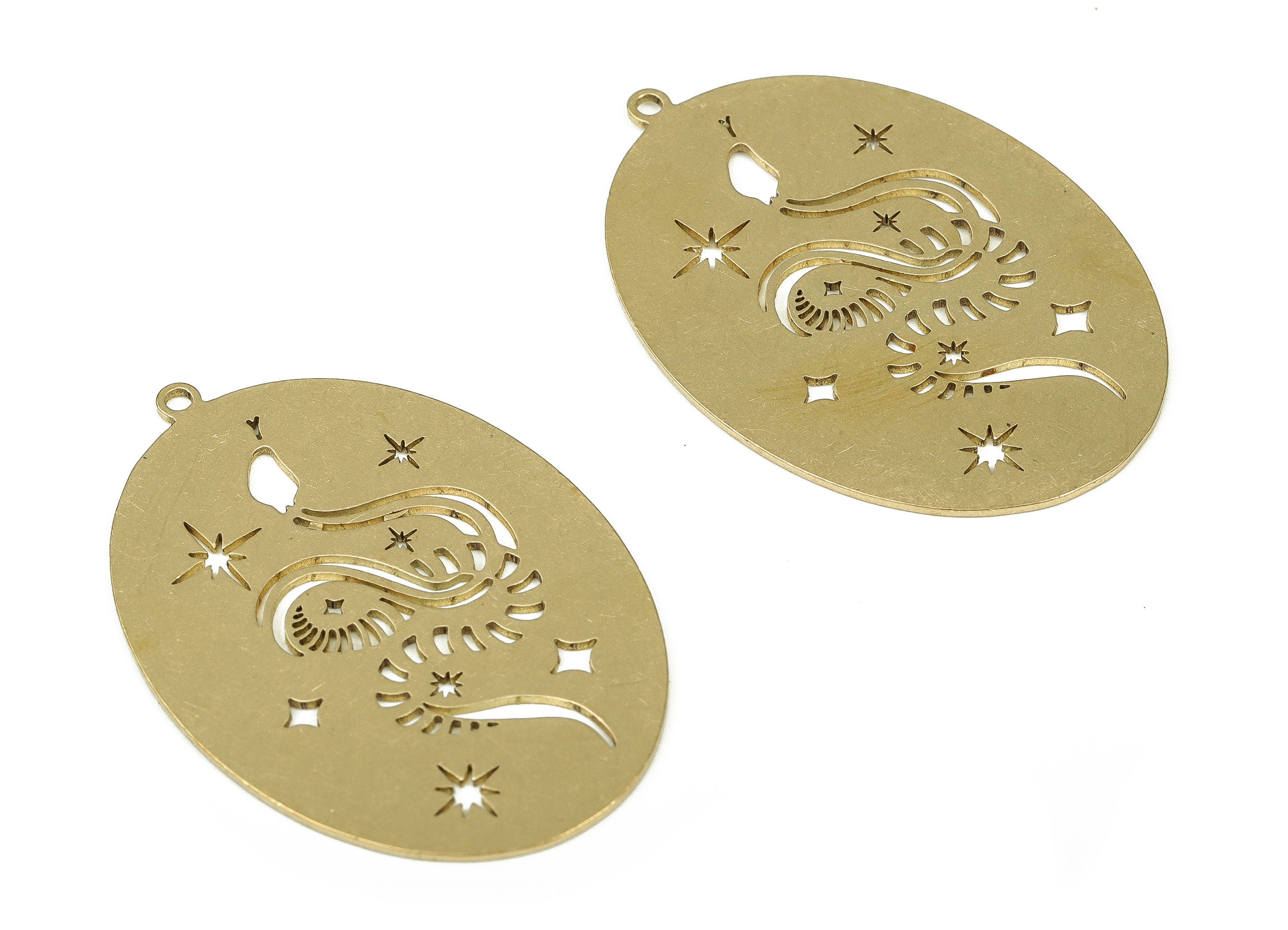 Brass Oval Snake Earring Charms - Raw Brass Oval Star Pendant - Brass Earrings Charm - Jewelry Making Supplies -38.65x26.66x0.74mm - PP4315 - DOMEDBAZAAR