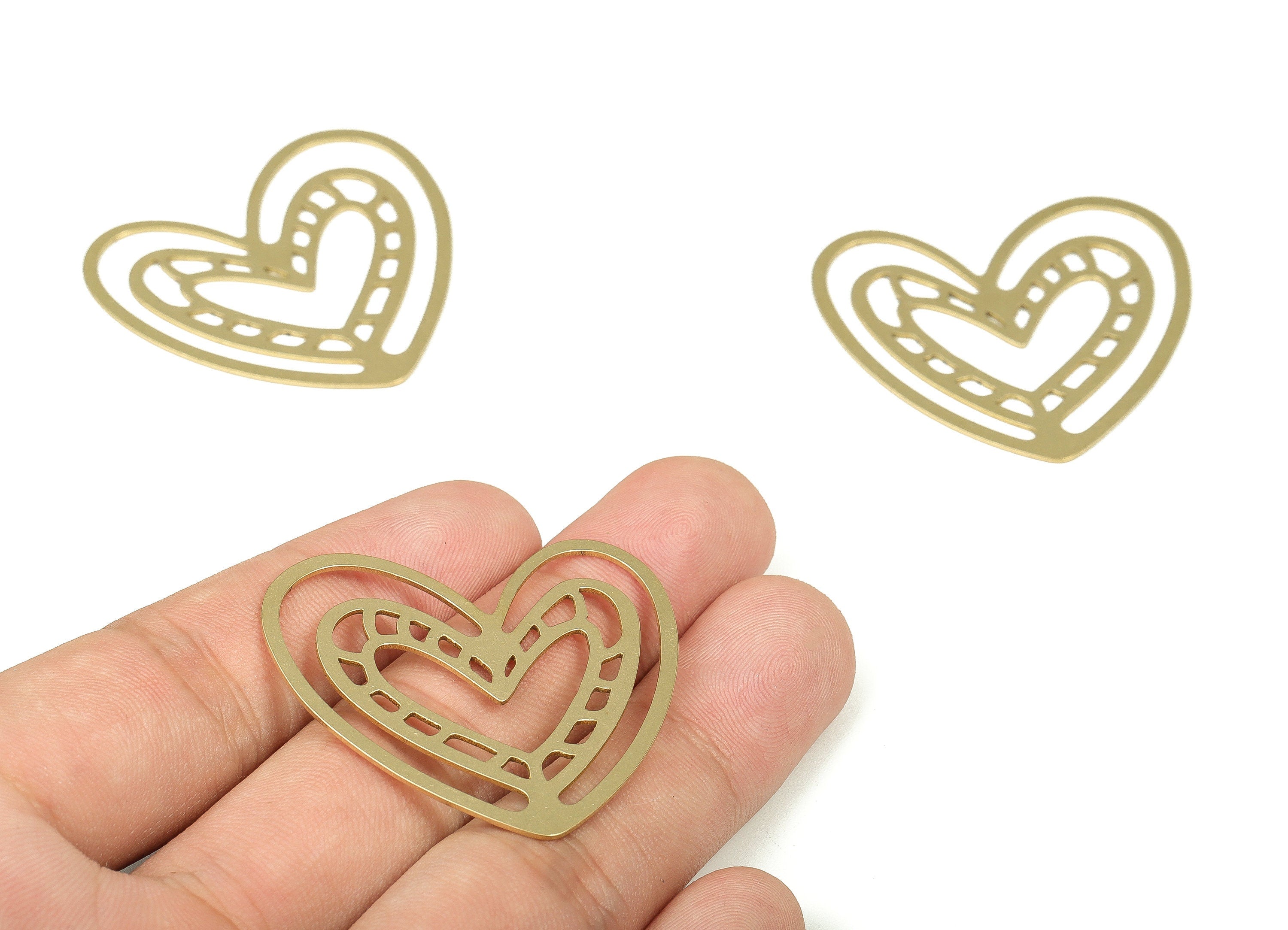 Brass Heart Connector – Heart Pendant Charm - Heart Earring Findings - Jewelry Making Supplies - 39.87×37.3×0.8mm - PP4281 - DOMEDBAZAAR