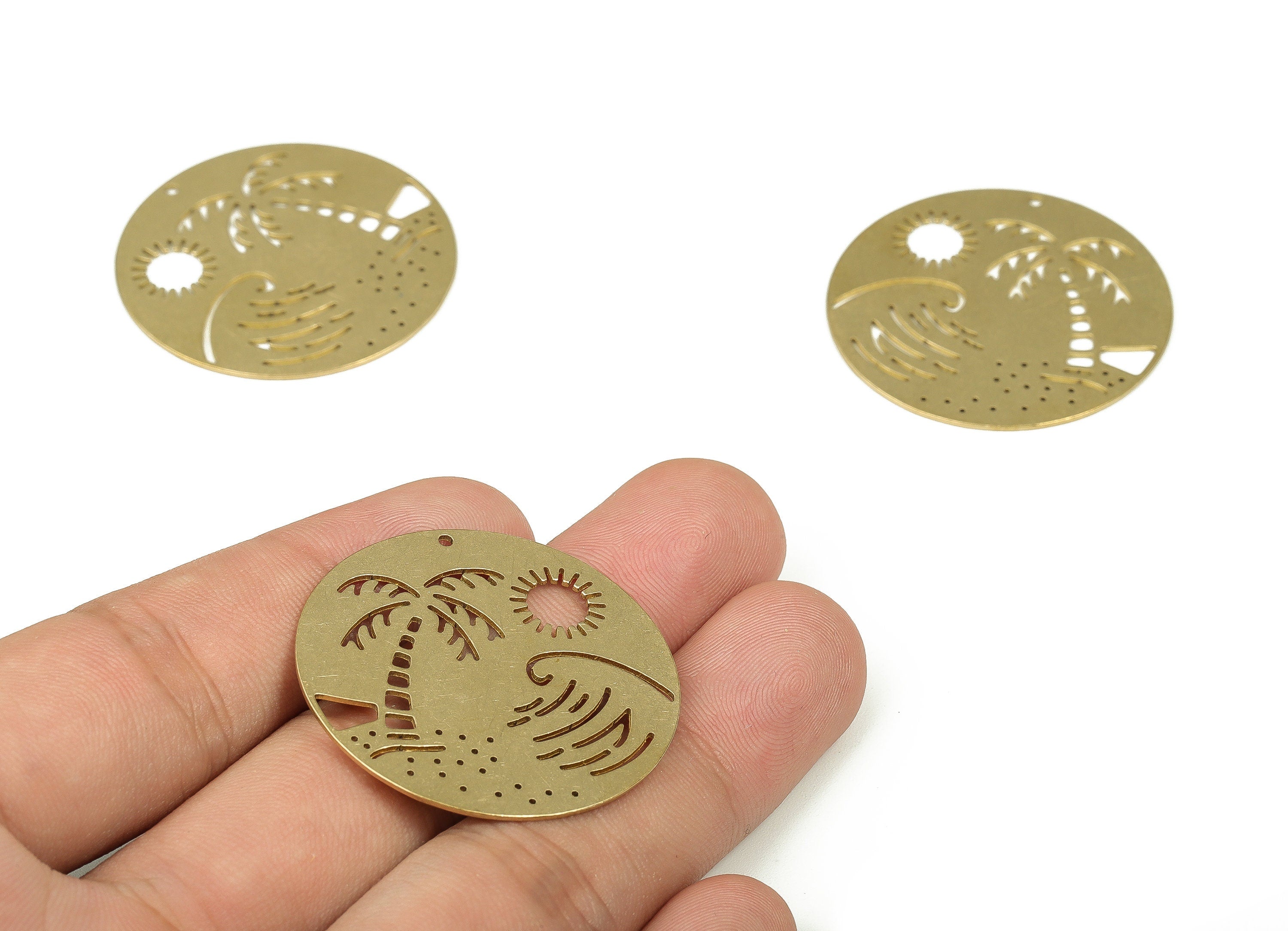 Brass Round Sun Earring Charms - Raw Brass Tree Wavy Circle Pendant - Earrings Finding - Jewelry Making Supplies - 35x35x0.74mm - PP4329 - DOMEDBAZAAR