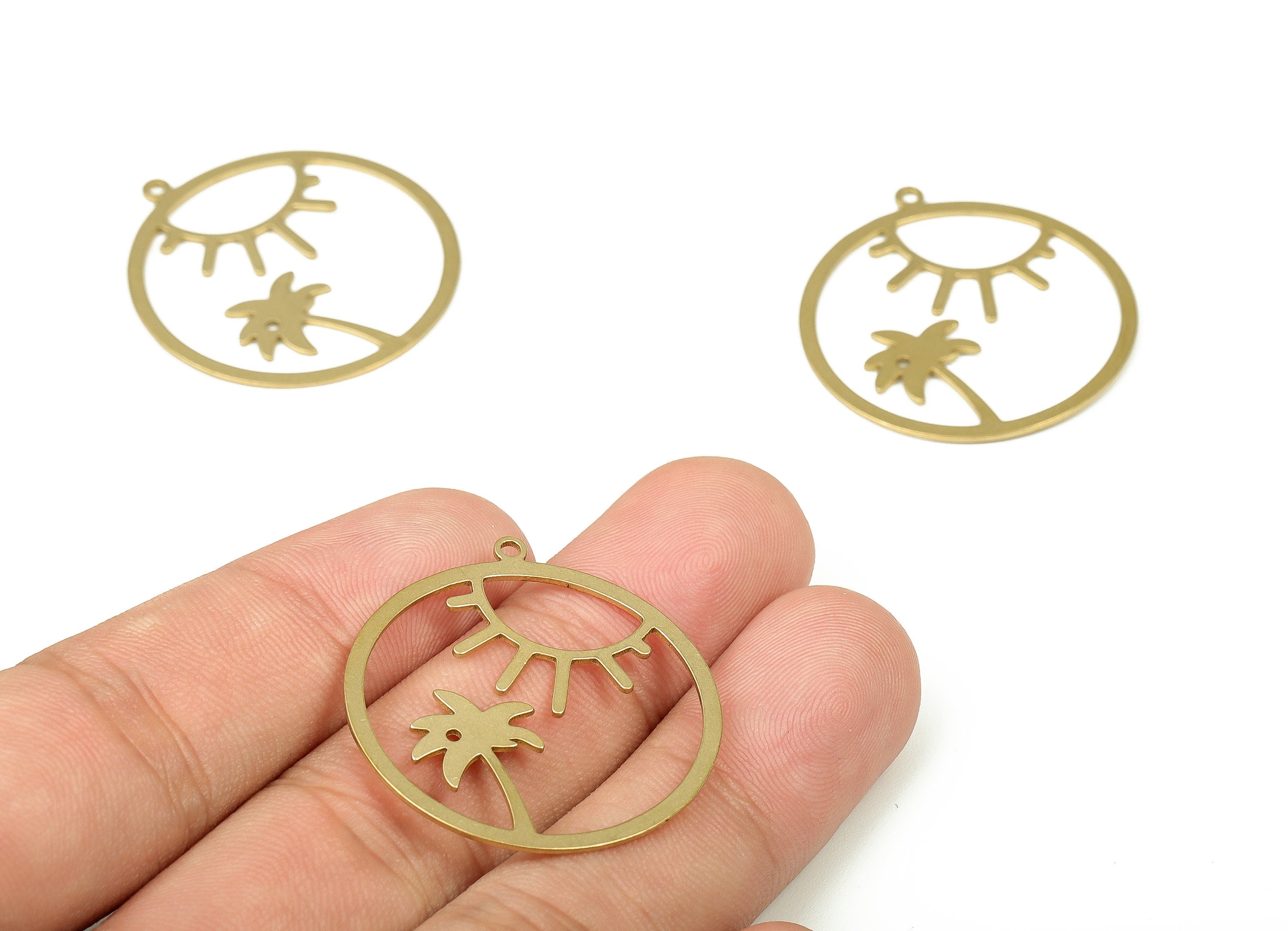 Brass Round Sun Earring Charms - Raw Brass Circle Tree Pendant - Earring Findings - Jewelry Making Supplies - 32.95x30.5x0.78mm - PP4288 - DOMEDBAZAAR
