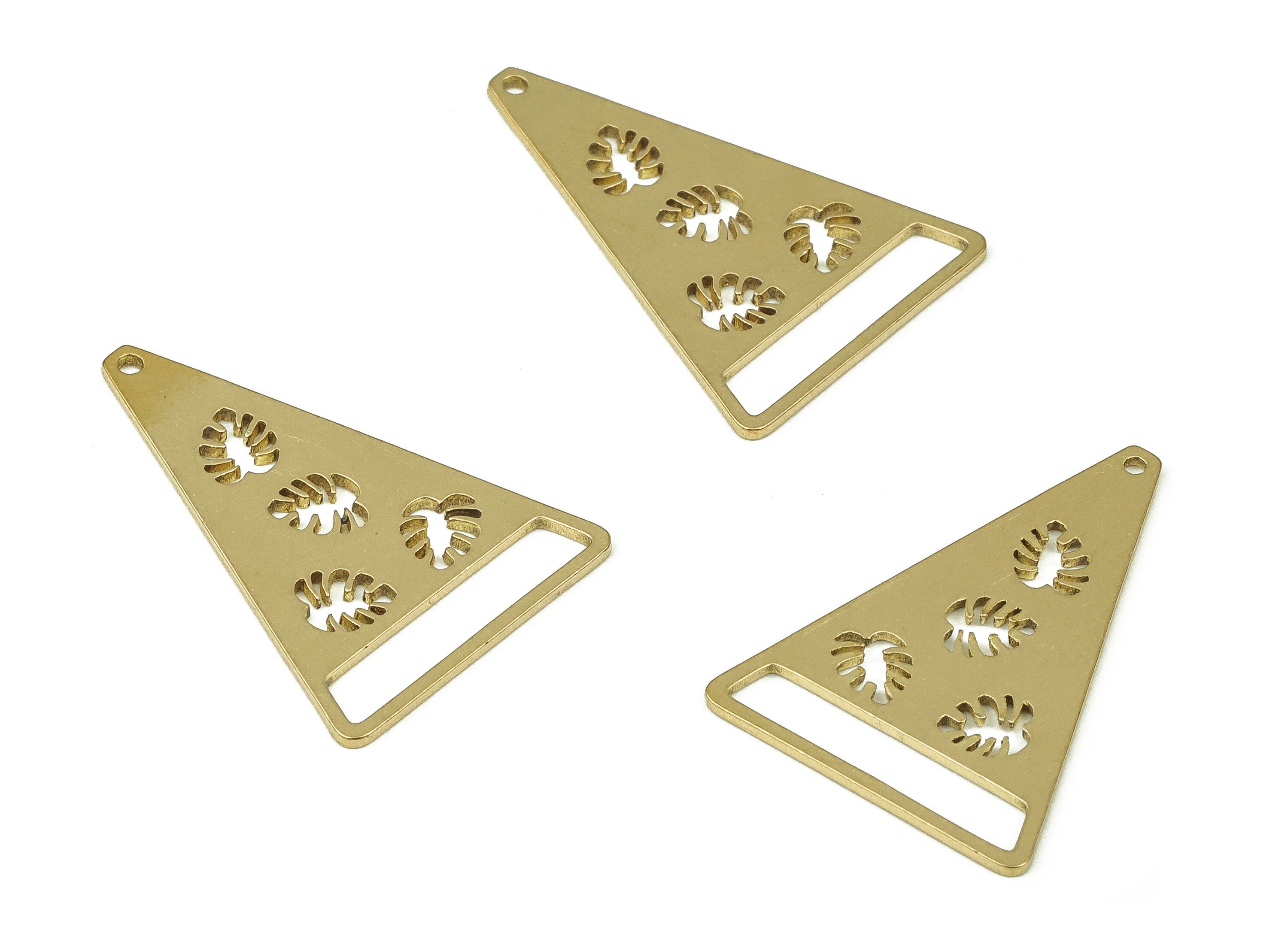 Brass Monsteras Triangle Earring Connector - Raw Brass Triangle Monstera Charms - Jewelry Making Supplies - 26.96x18.71x0.84mm - PP4325 - DOMEDBAZAAR