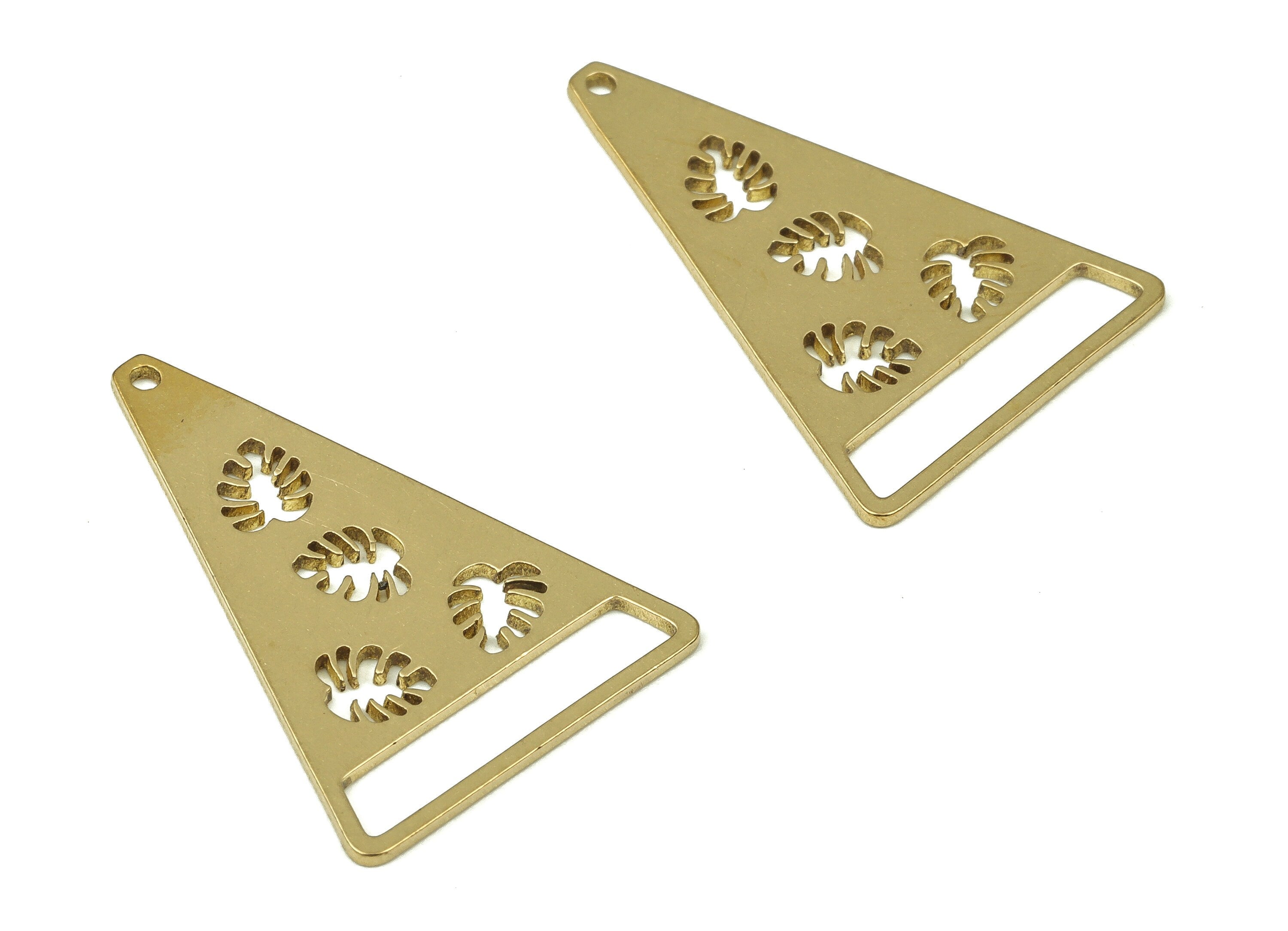 Brass Monsteras Triangle Earring Connector - Raw Brass Triangle Monstera Charms - Jewelry Making Supplies - 26.96x18.71x0.84mm - PP4325 - DOMEDBAZAAR