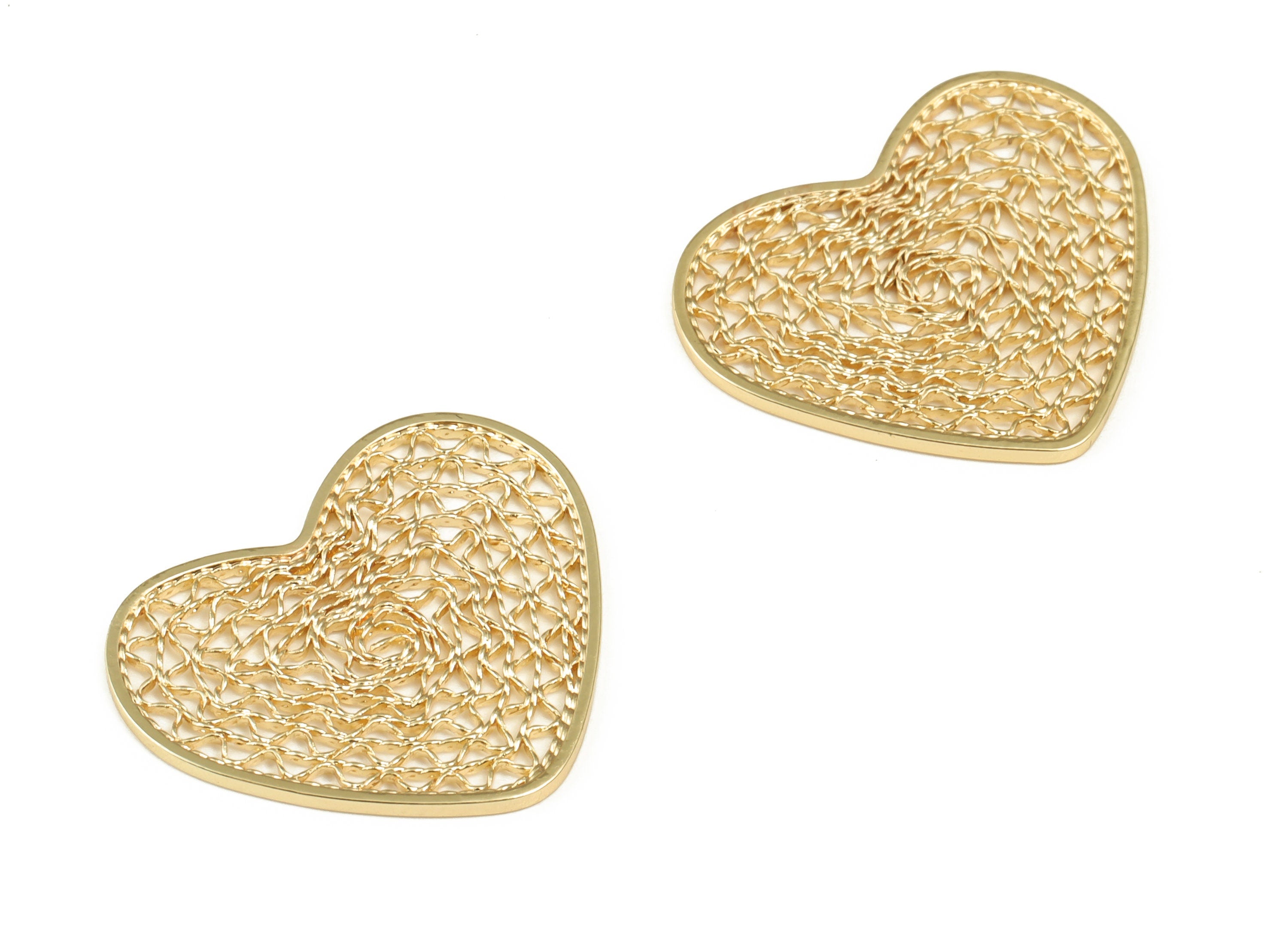 Brass Heart Earring Charms - Gold Heart Pendant - 18K Real Gold Plated Brass - Jewelry Making Supplies - 22.44x18.52x0.97mm - RGP3390 - DOMEDBAZAAR