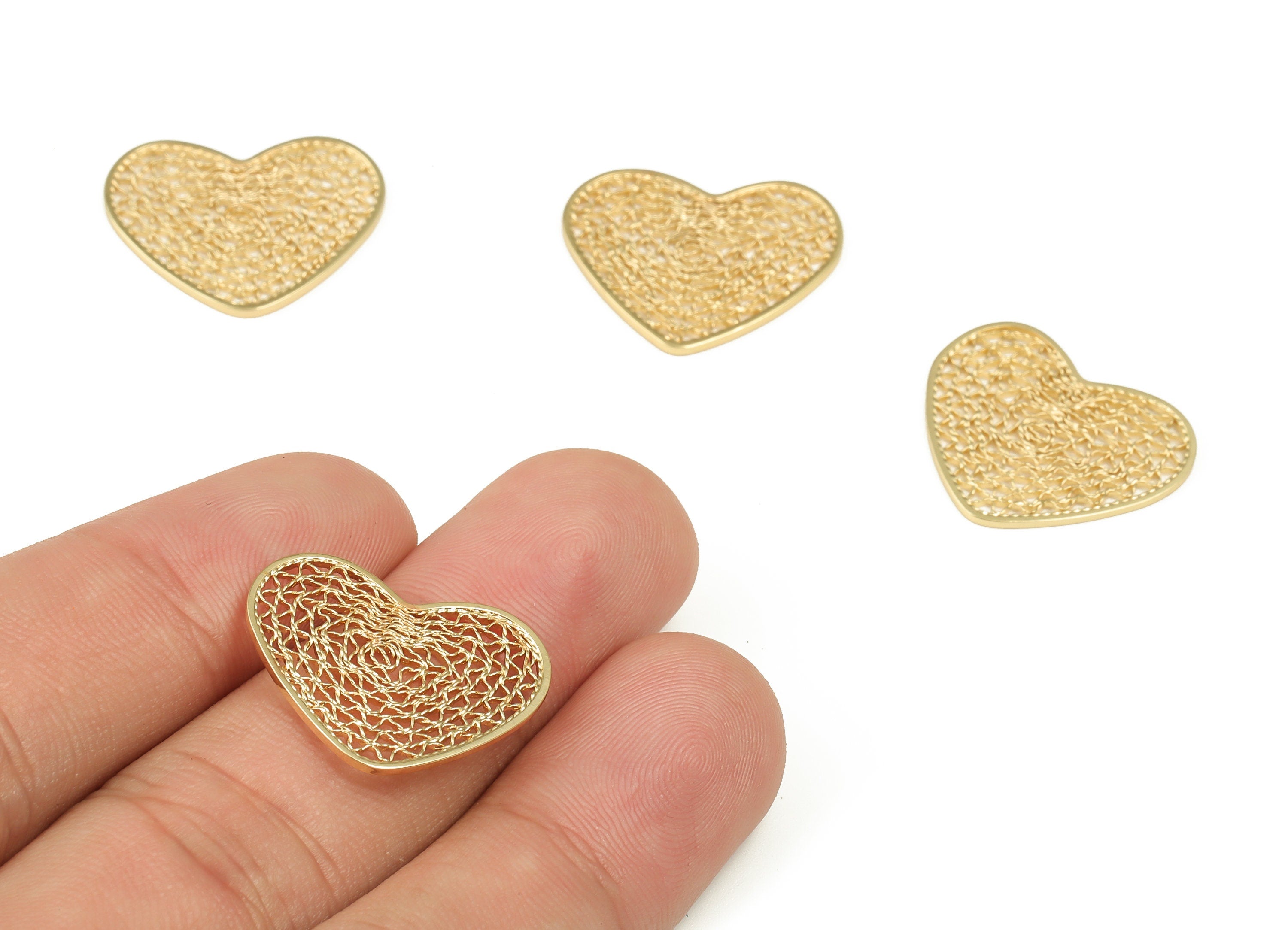 Brass Heart Earring Charms - Gold Heart Pendant - 18K Real Gold Plated Brass - Jewelry Making Supplies - 22.44x18.52x0.97mm - RGP3390 - DOMEDBAZAAR