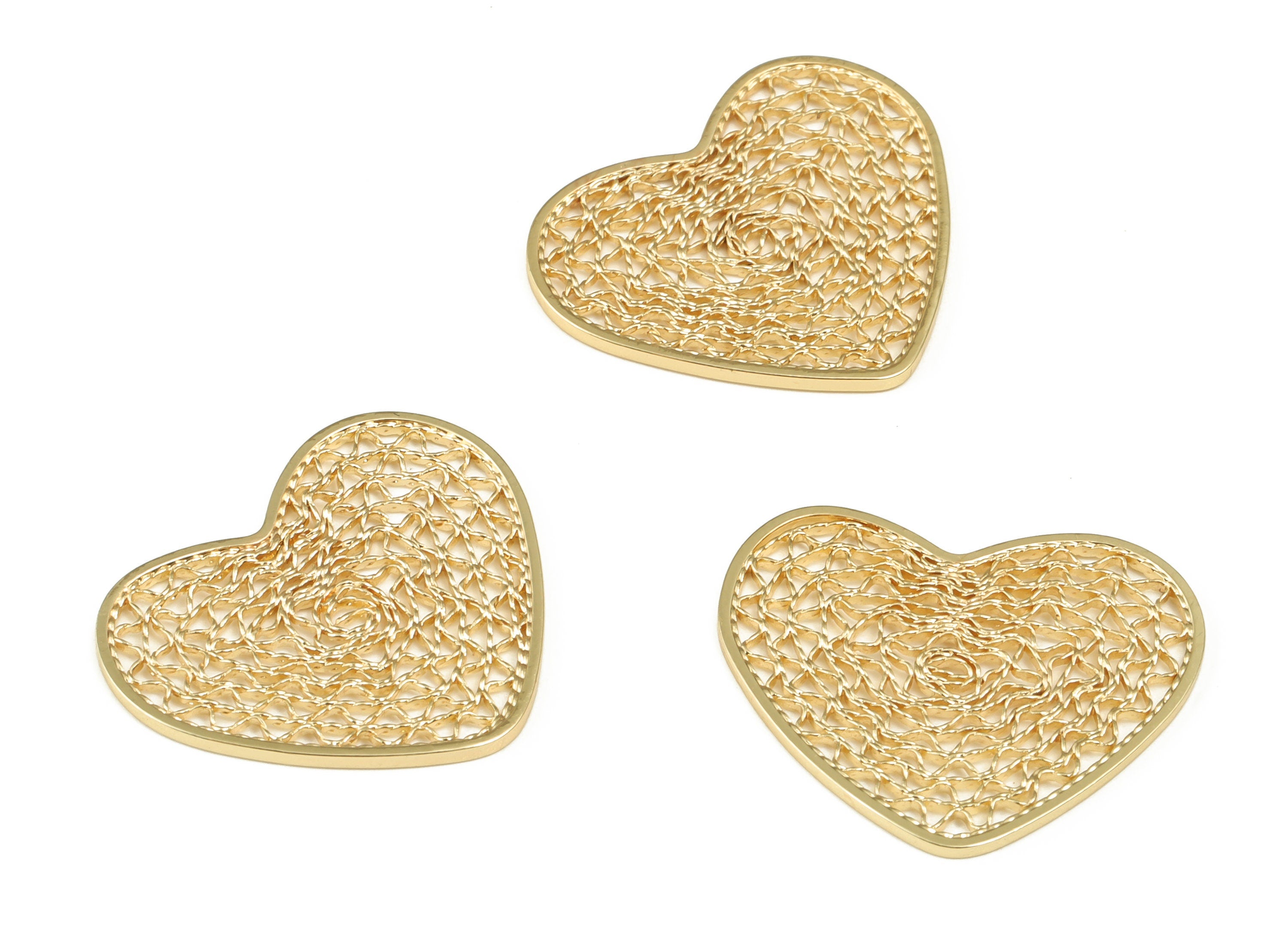 Brass Heart Earring Charms - Gold Heart Pendant - 18K Real Gold Plated Brass - Jewelry Making Supplies - 22.44x18.52x0.97mm - RGP3390 - DOMEDBAZAAR