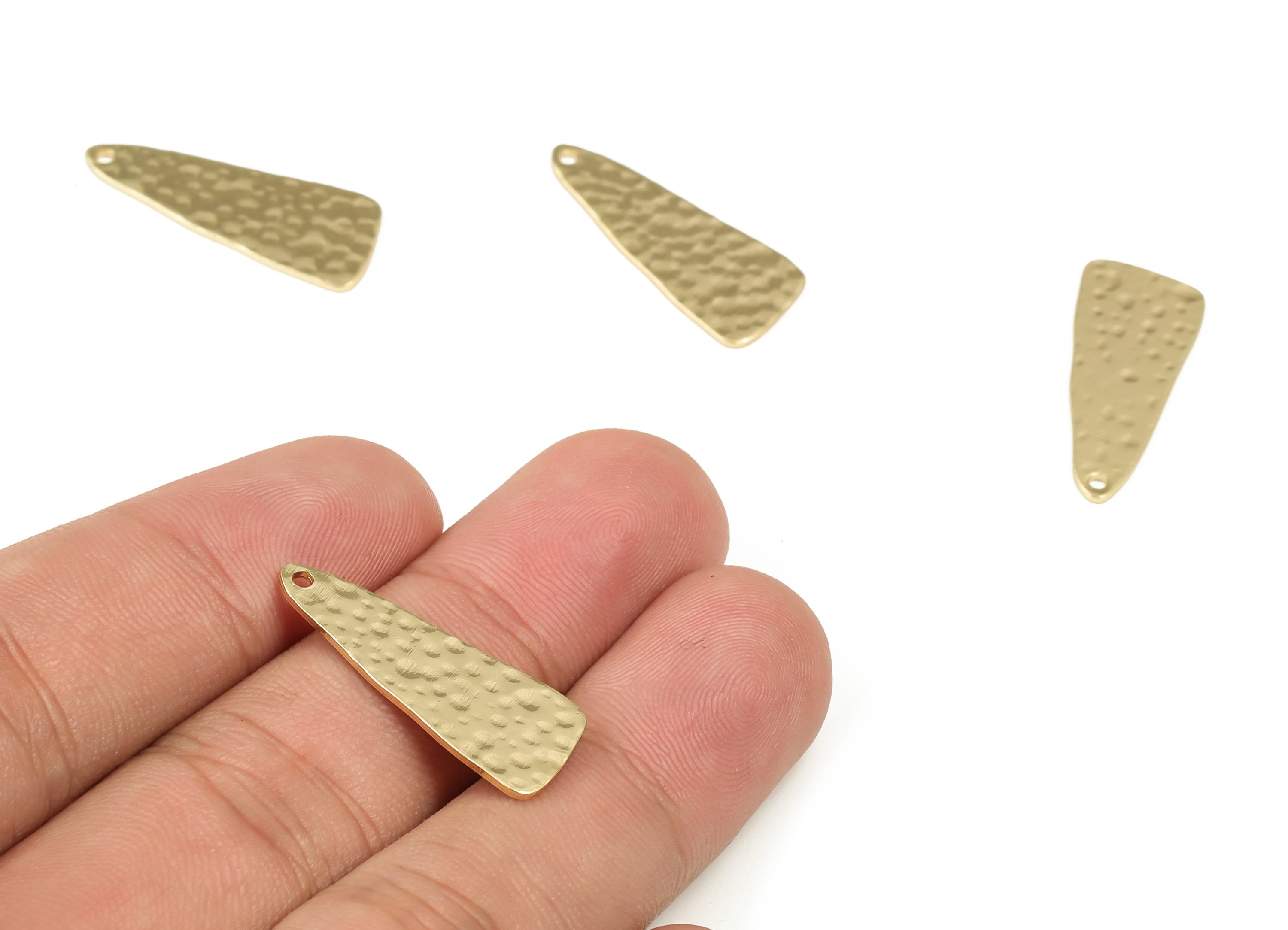 Brass Hammered Triangle Earring Charms - Gold Triangle Pendant - 18K Real Gold Plated Brass - Jewelry Supplies - 25.98x10.27x0.8mm - RGP3329 - DOMEDBAZAAR