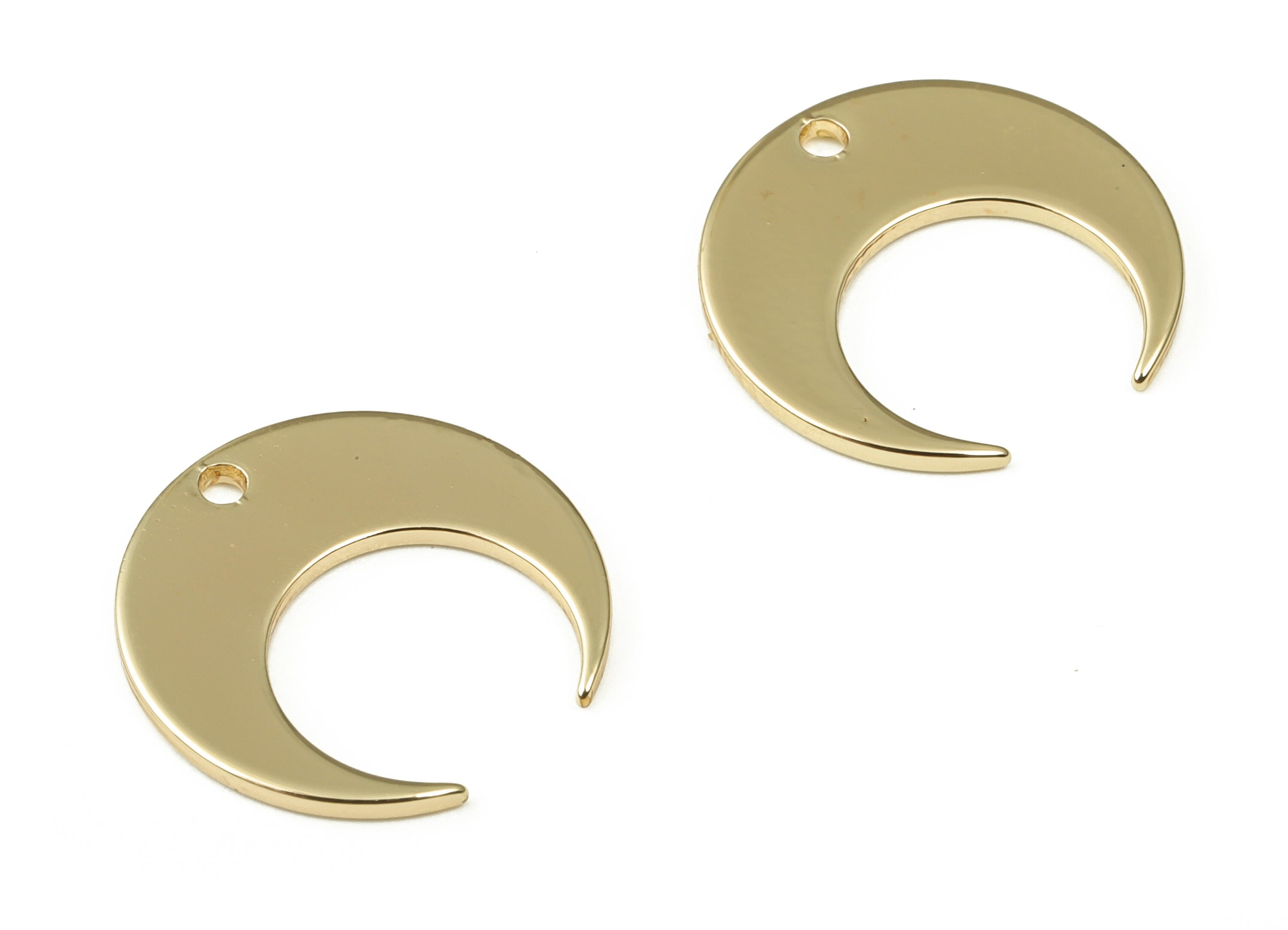 Brass Crescent Earring Charms - Gold Moon Pendant - 18K Real Gold Plated Brass - Jewelry Making Supplies - 14.19x13.78x0.94mm - RGP3323 - DOMEDBAZAAR