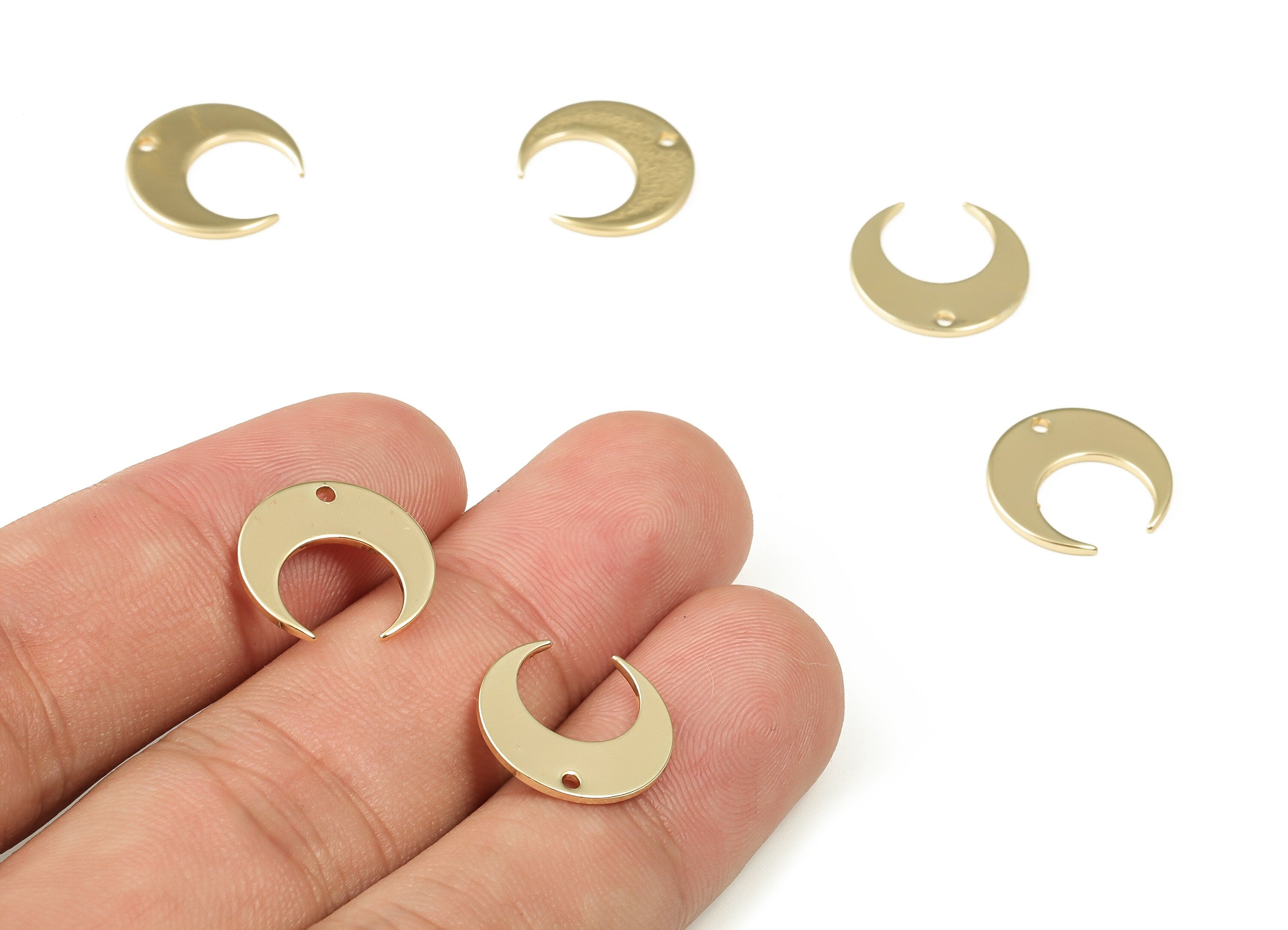 Brass Crescent Earring Charms - Gold Moon Pendant - 18K Real Gold Plated Brass - Jewelry Making Supplies - 14.19x13.78x0.94mm - RGP3323 - DOMEDBAZAAR