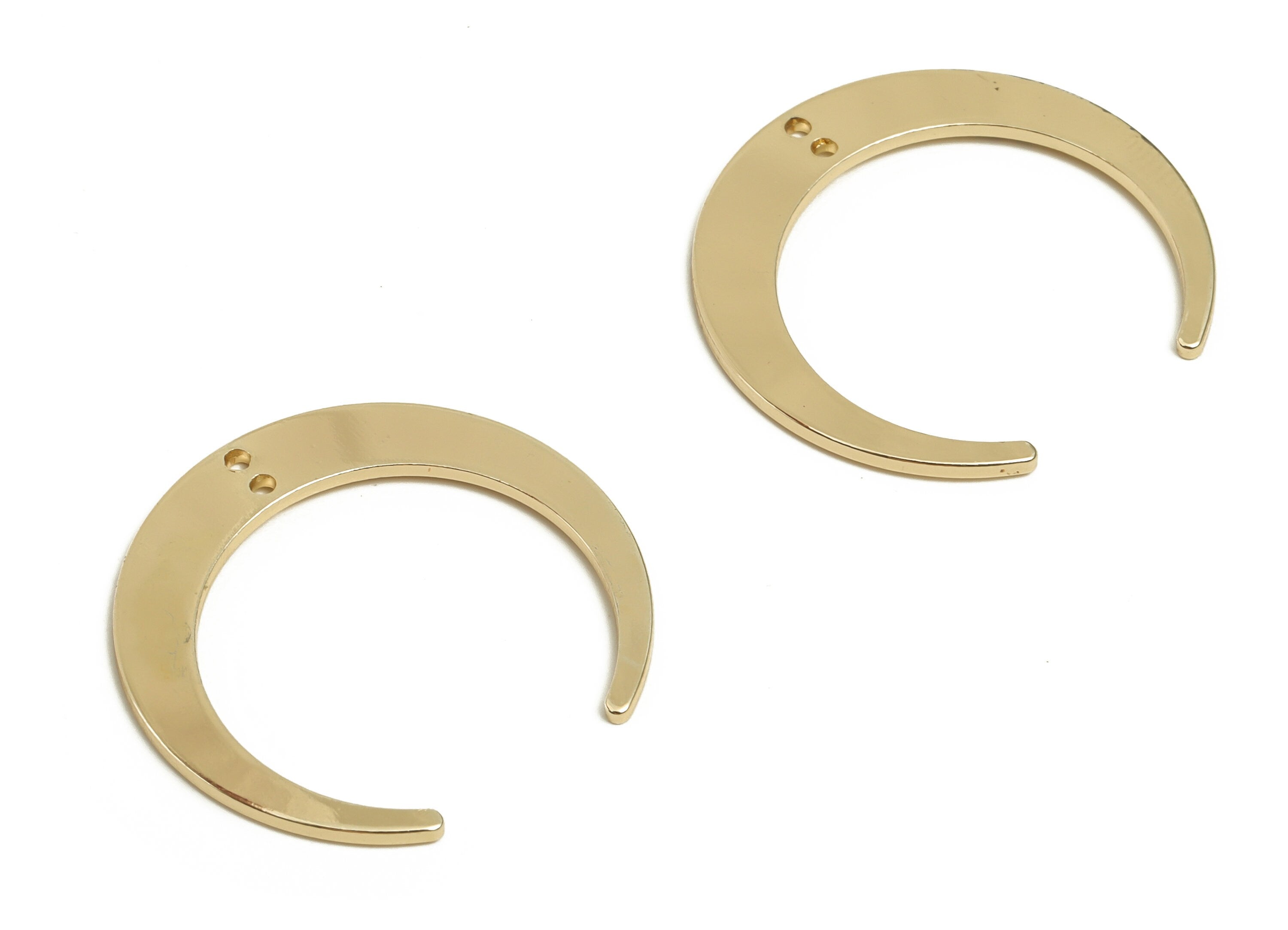 Brass Crescent Earring Connector - Gold Moon Pendant - 18K Real Gold Plated Brass - Jewelry Making Supplies - 27.23x25.97x0.97mm - RGP3324 - DOMEDBAZAAR