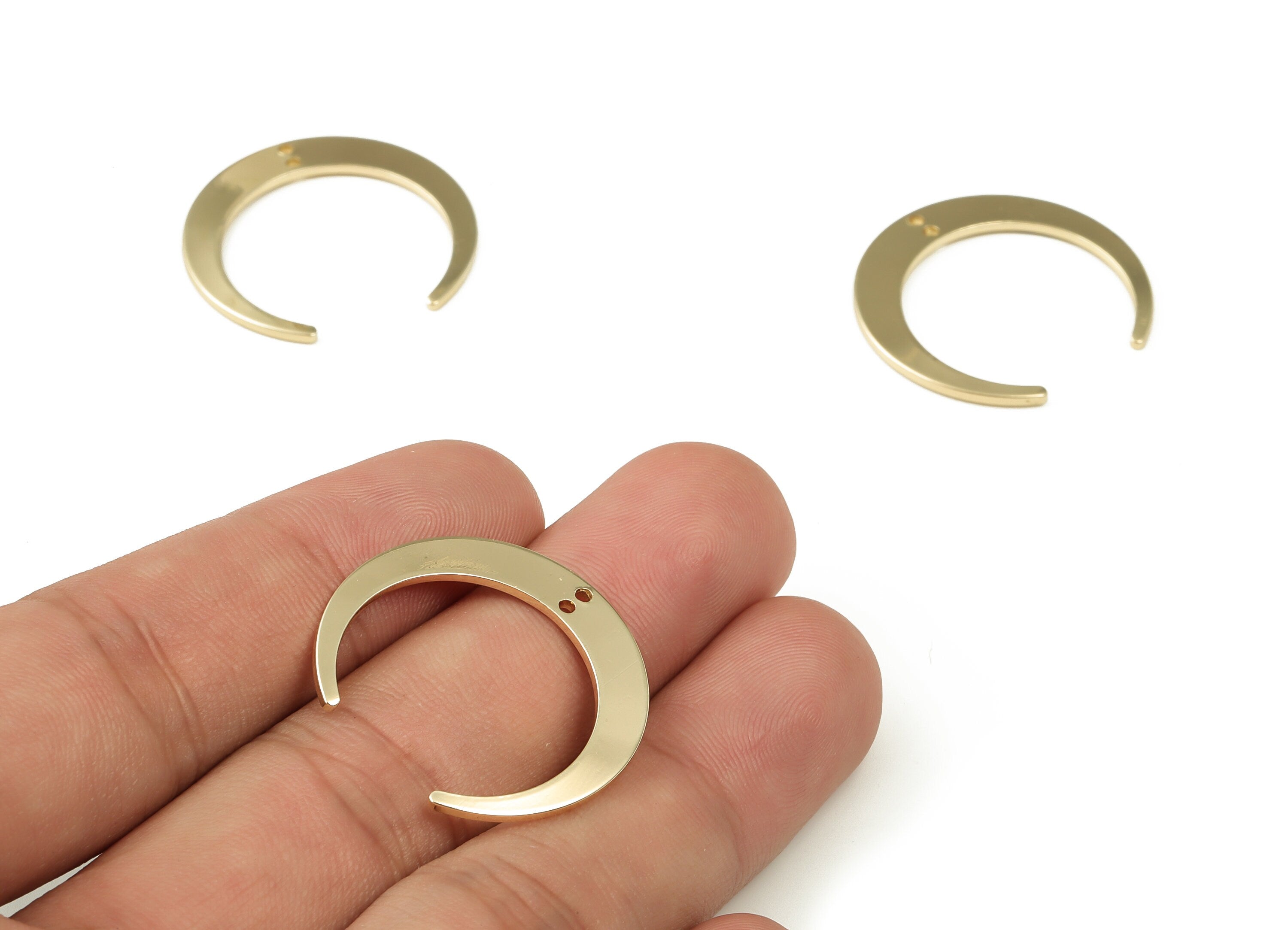 Brass Crescent Earring Connector - Gold Moon Pendant - 18K Real Gold Plated Brass - Jewelry Making Supplies - 27.23x25.97x0.97mm - RGP3324 - DOMEDBAZAAR