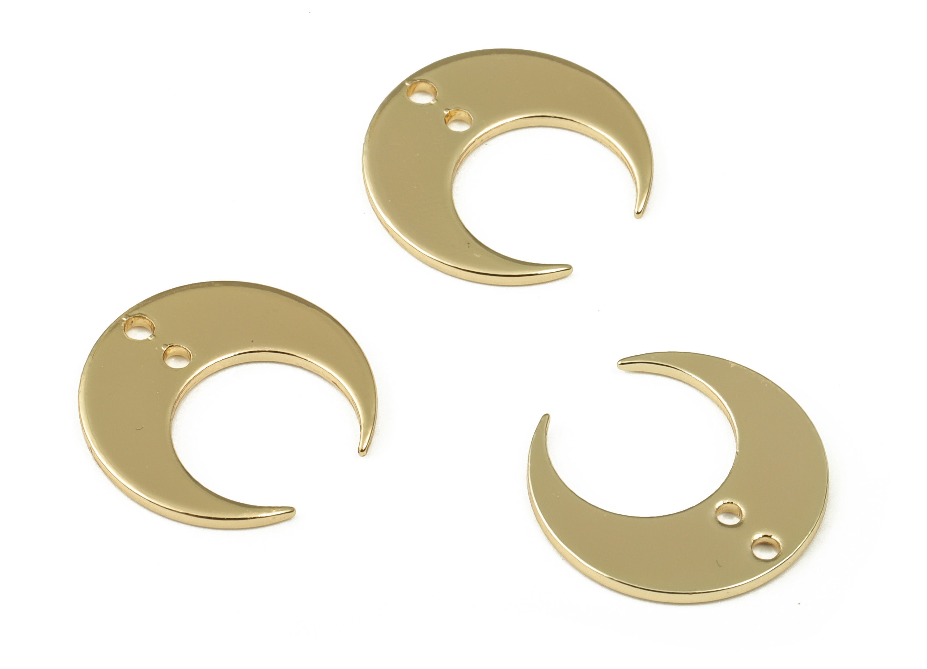 Brass Crescent Earring Connector - Gold Moon Pendant - 18K Real Gold Plated Brass - Jewelry Making Supplies - 14.14x13.67x0.89mm - RGP3325 - DOMEDBAZAAR