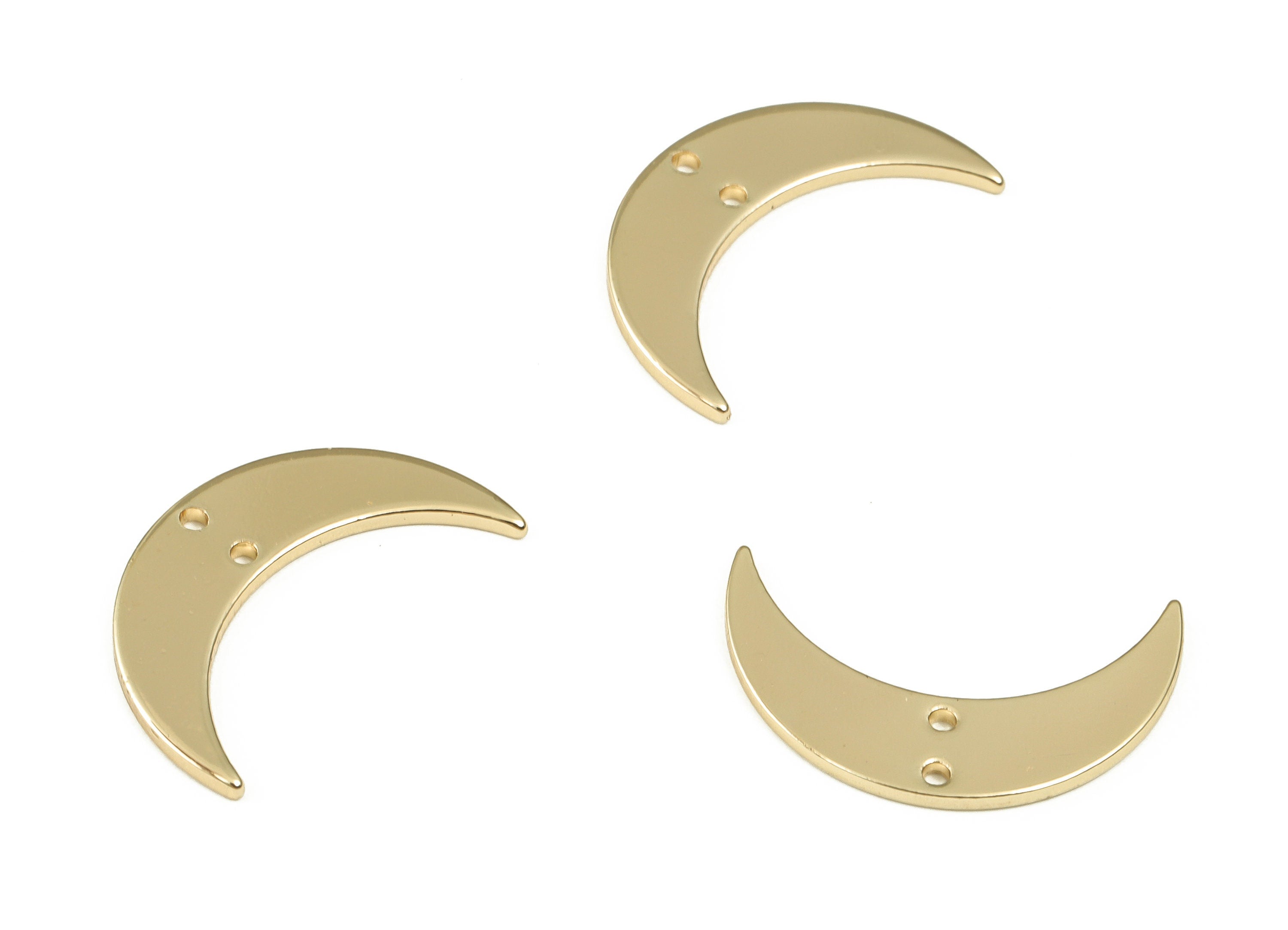 Brass Crescent Earring Connector - Gold Moon Pendant - 18K Real Gold Plated Brass - Jewelry Making Supplies - 21.48x13.33x1.07mm - RGP3321G - DOMEDBAZAAR