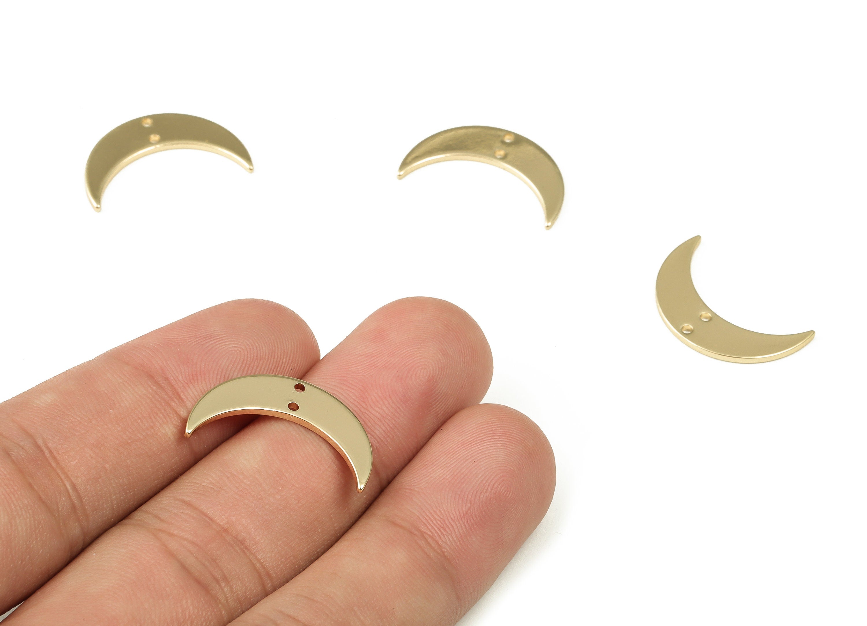 Brass Crescent Earring Connector - Gold Moon Pendant - 18K Real Gold Plated Brass - Jewelry Making Supplies - 21.48x13.33x1.07mm - RGP3321G - DOMEDBAZAAR