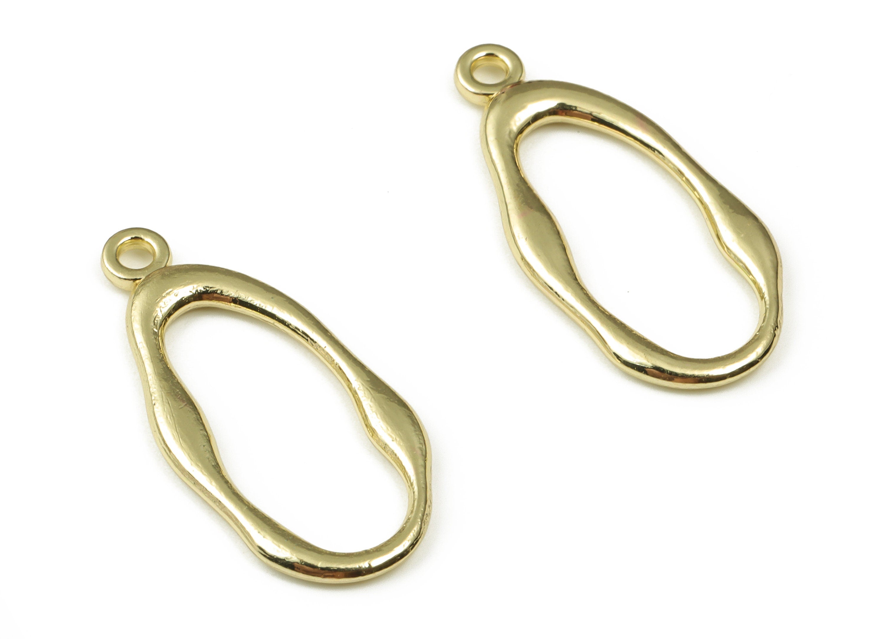 Alloy Oval Earring Charms - Zinc Alloy Oval Pendant - Gold Tone Plated Alloy - Jewelry Making Supplies - 25.85x12.45x1.8mm - ZZ1806 - DOMEDBAZAAR
