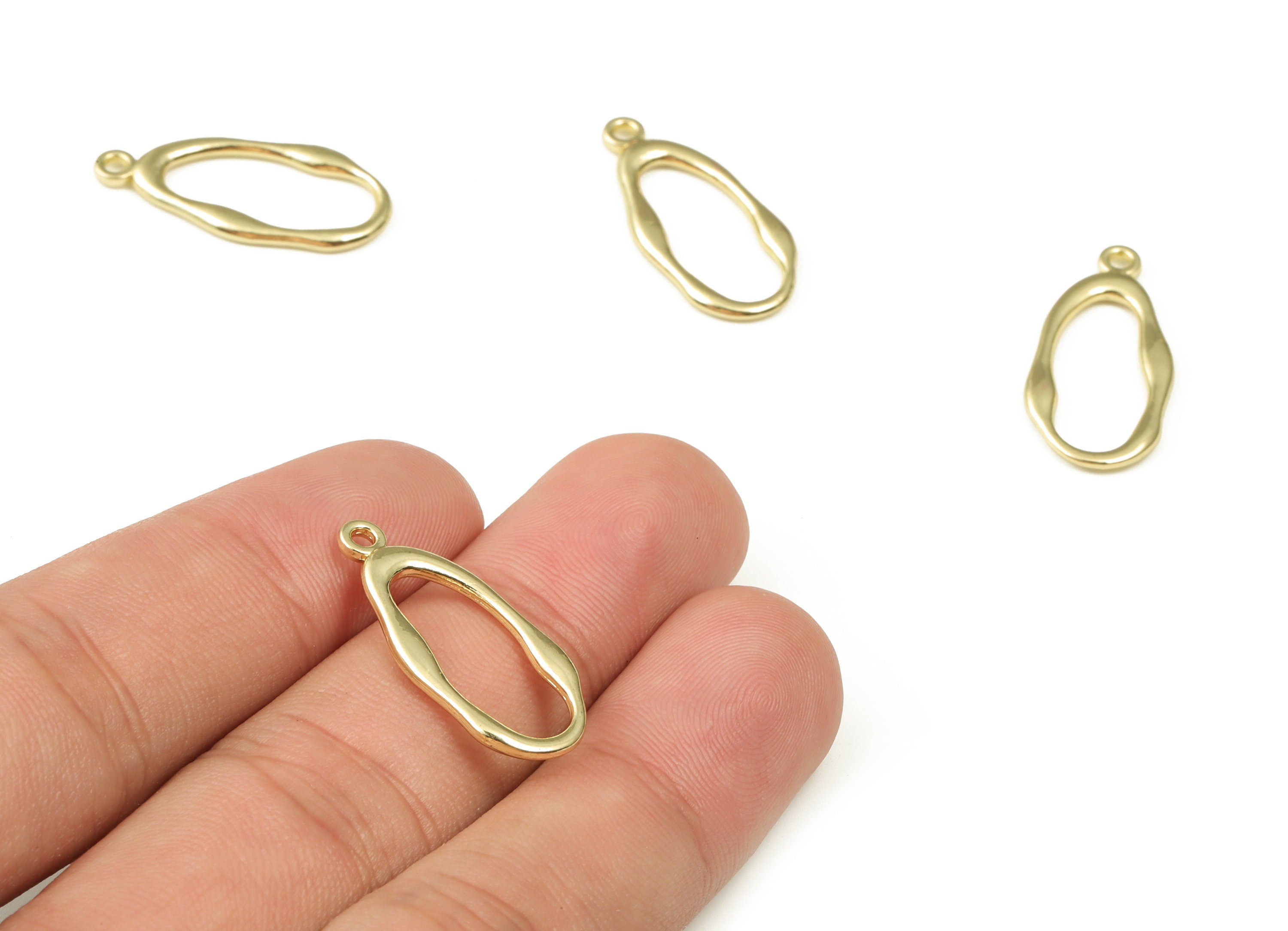 Alloy Oval Earring Charms - Zinc Alloy Oval Pendant - Gold Tone Plated Alloy - Jewelry Making Supplies - 25.85x12.45x1.8mm - ZZ1806 - DOMEDBAZAAR