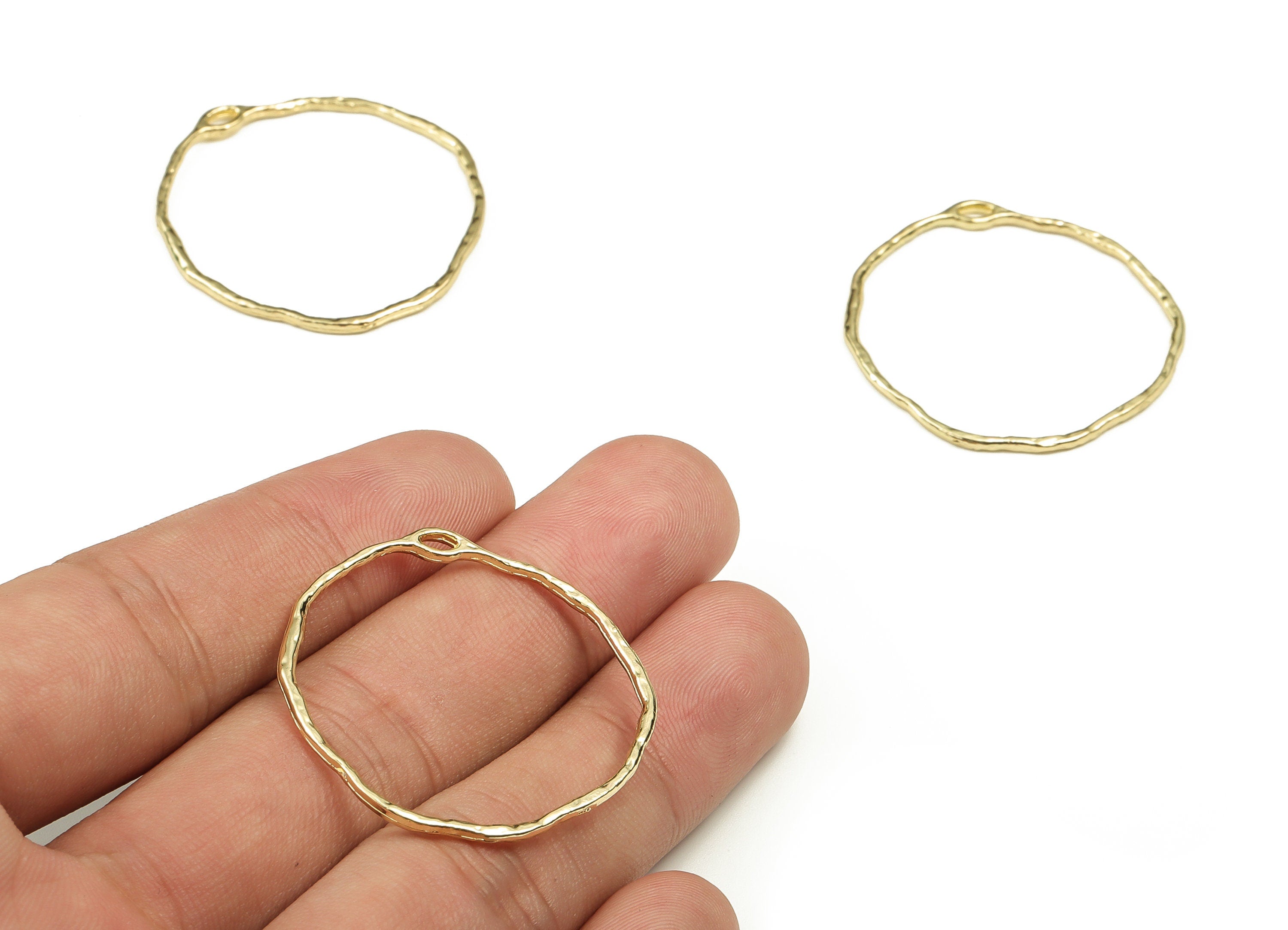 Alloy Round Earring Charms - Zinc Alloy Circle Pendant - Gold Tone Plated Alloy - Jewelry Making Supplies - 35.27x34.5x1.52mm - ZZ1810 - DOMEDBAZAAR
