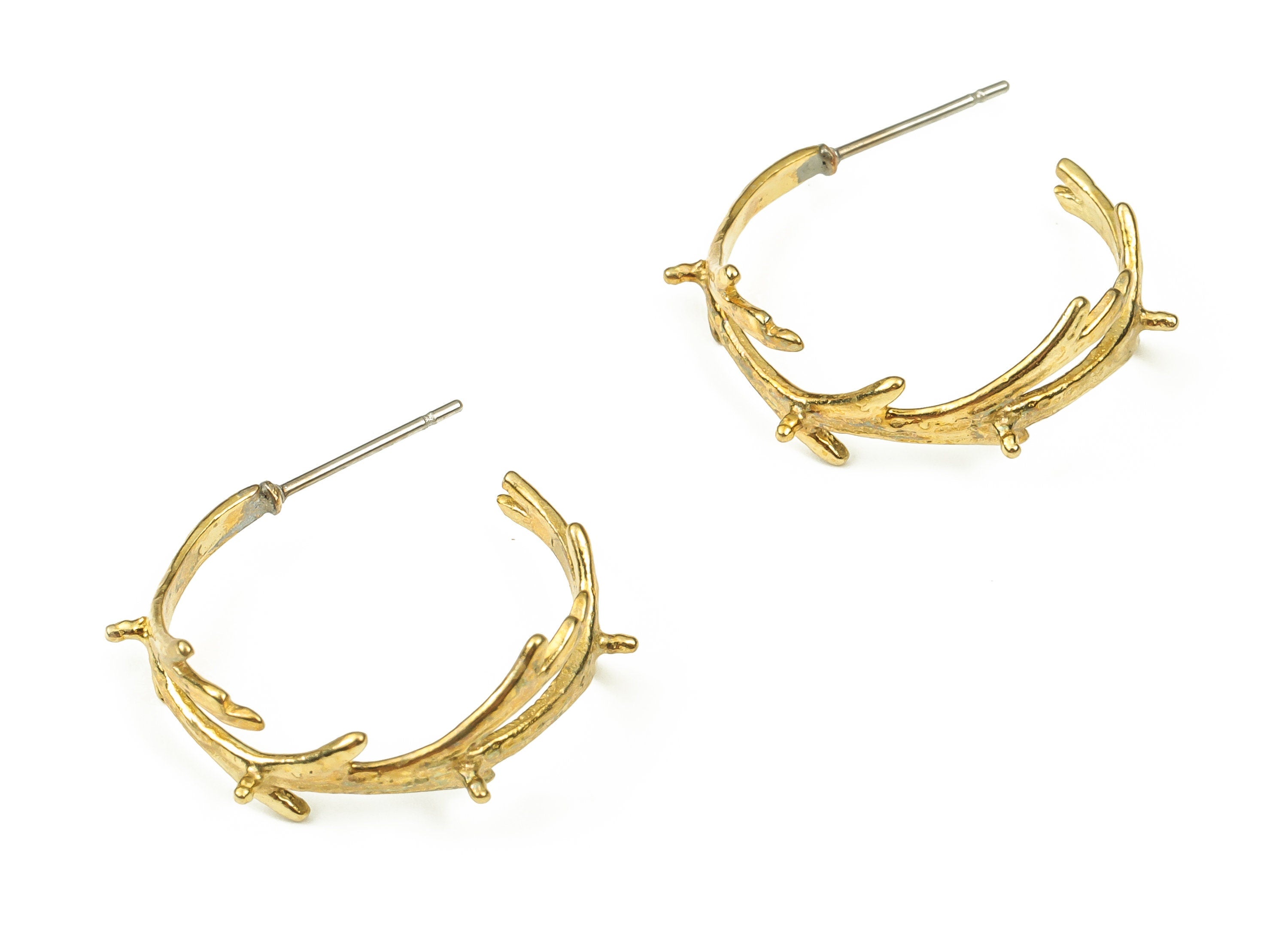 Brass Branch Stud Earring – Branches Stud – Stainless Steel Earring Post - Earring Findings – Jewelry Supplies - 24.74x21.98x3mm - PP4516 - DOMEDBAZAAR