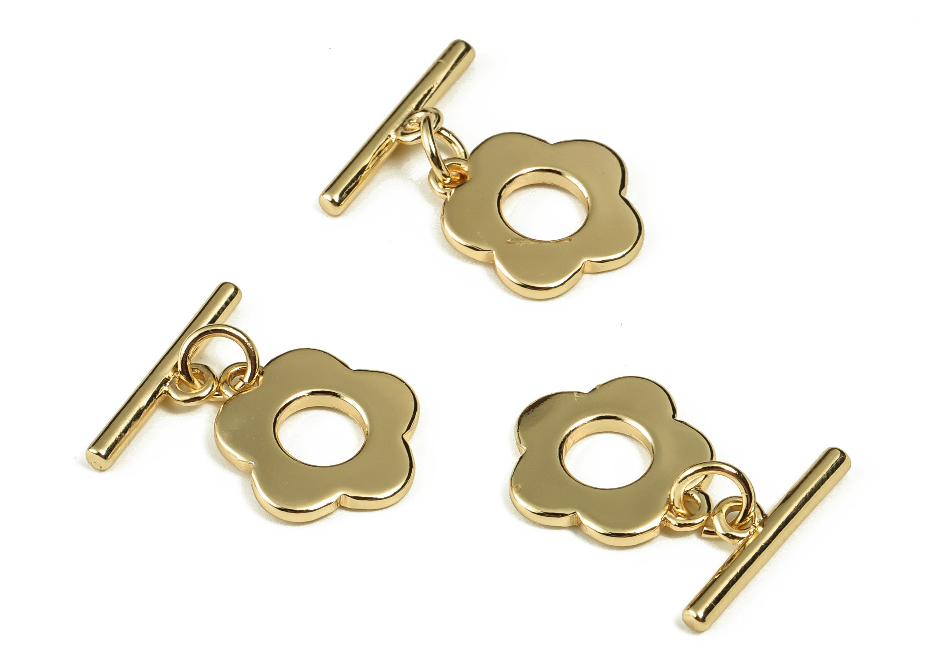 Brass Toggle Clasp - Brass Flower Toggle Clasp - 18K Gold Plated Brass Flower Toggle Clasp - Jewelry Supplies-19.02x16.02x1.77mm- RGP3257 - DOMEDBAZAAR