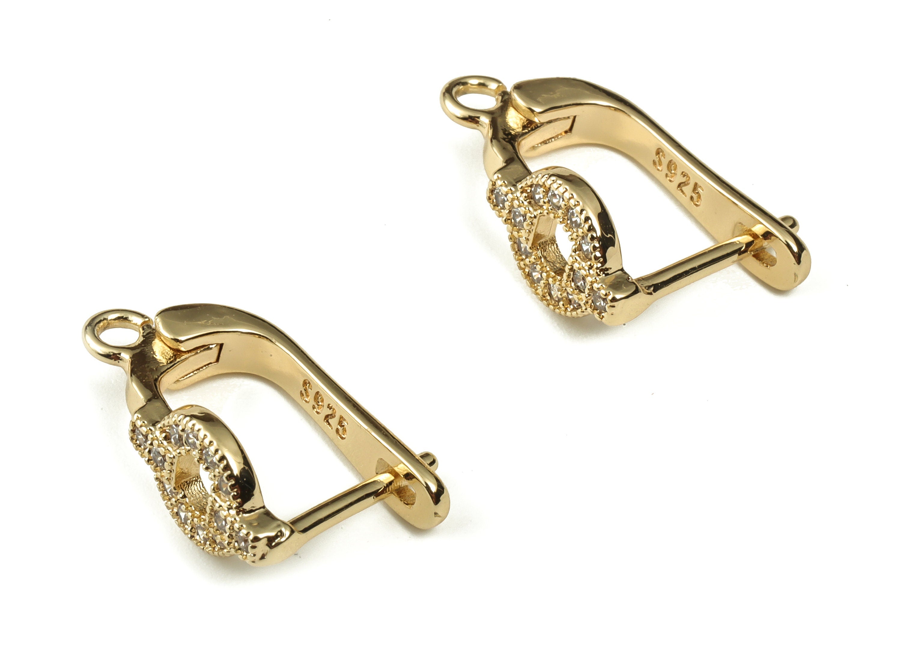 Brass Zircon Stud Earring - Brass Earring Stud with Zircon - 18K Real Gold Plated Brass - Jewelry Making Supplies -17.7x11.39x1.7mm- RGP3289 - DOMEDBAZAAR