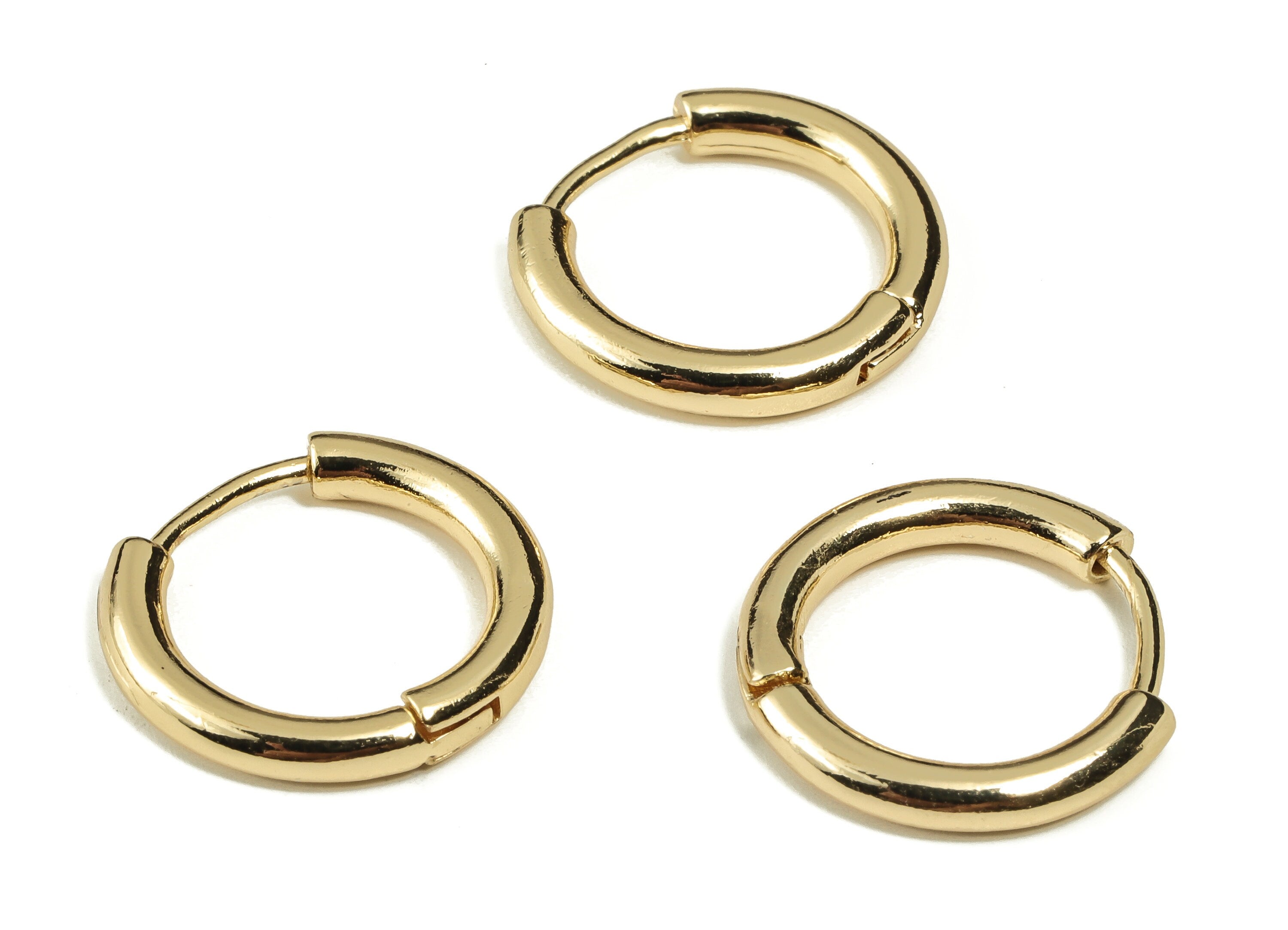 Brass Round Huggie Hoop - Small Hoop Earring – Thick Circle Hoops – 18K Real Gold Plated Brass - Earring Findings - 16.76×16×2.9mm - RGP3237 - DOMEDBAZAAR