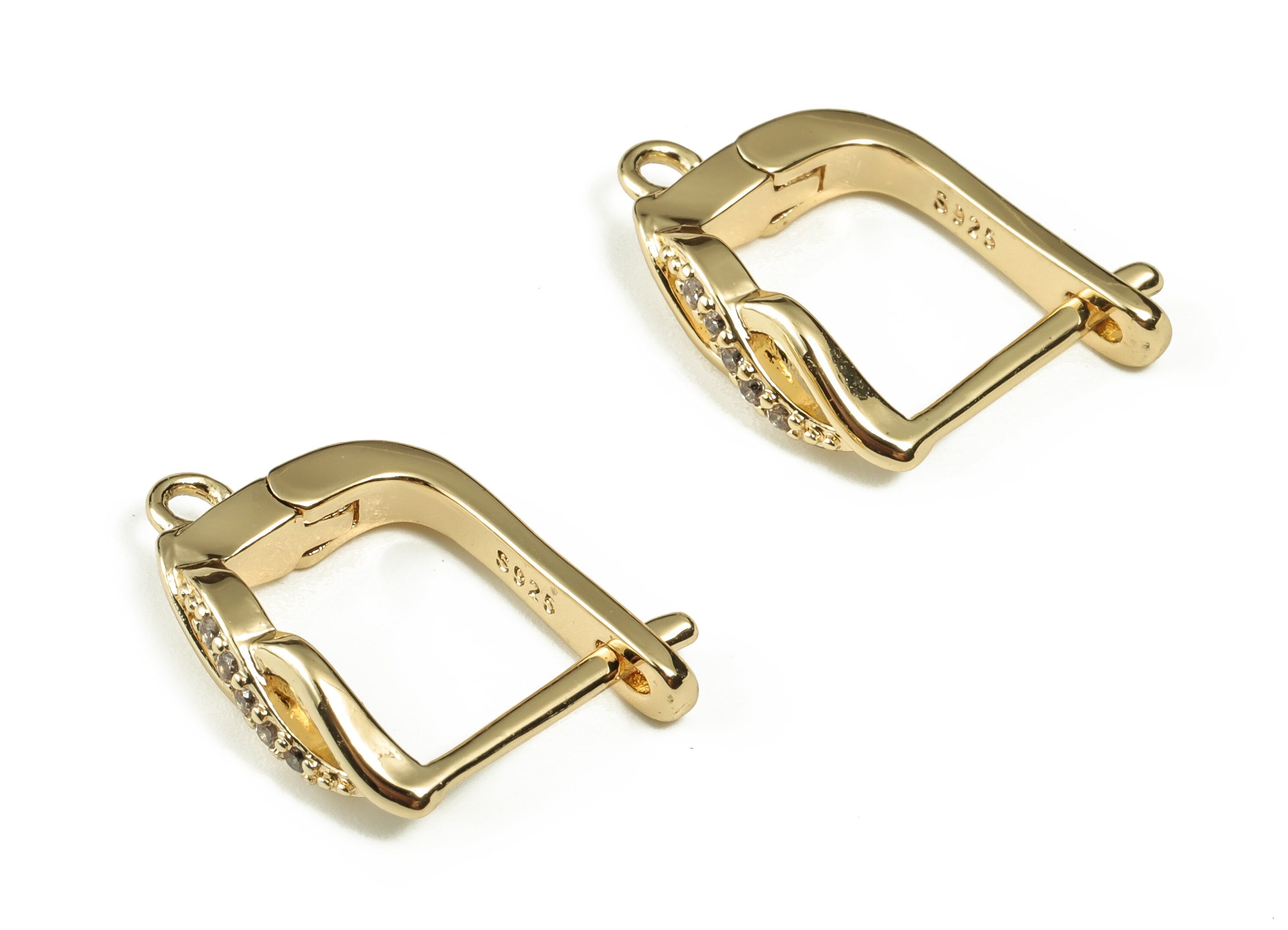 Brass Zircon Stud Earring - Brass Huggie Earring with Open Ring - 18K Gold Plated Brass - Jewelry Supplies -16.08x12.33x2.04mm- RGP3288 - DOMEDBAZAAR