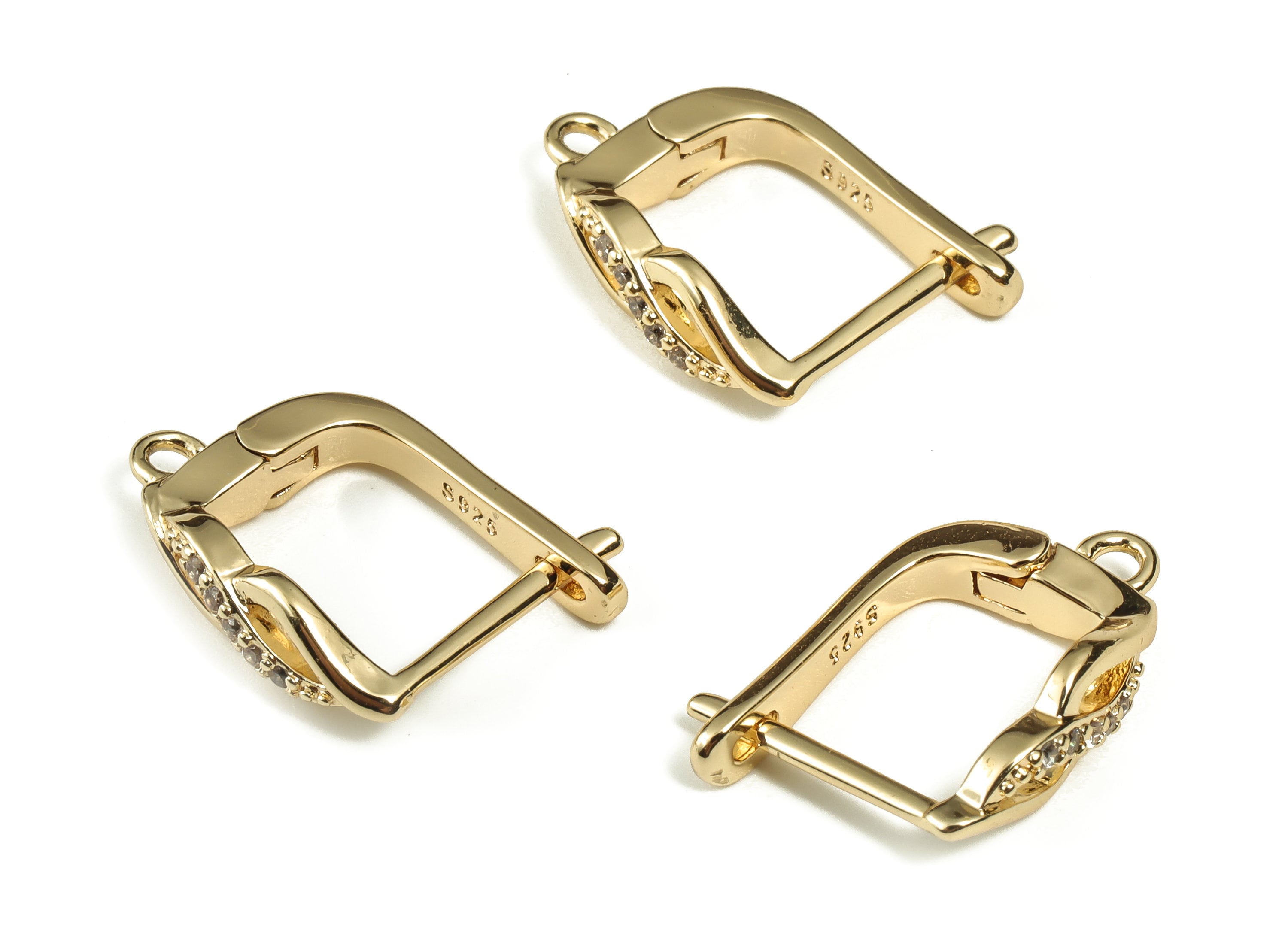 Brass Zircon Stud Earring - Brass Huggie Earring with Open Ring - 18K Gold Plated Brass - Jewelry Supplies -16.08x12.33x2.04mm- RGP3288 - DOMEDBAZAAR