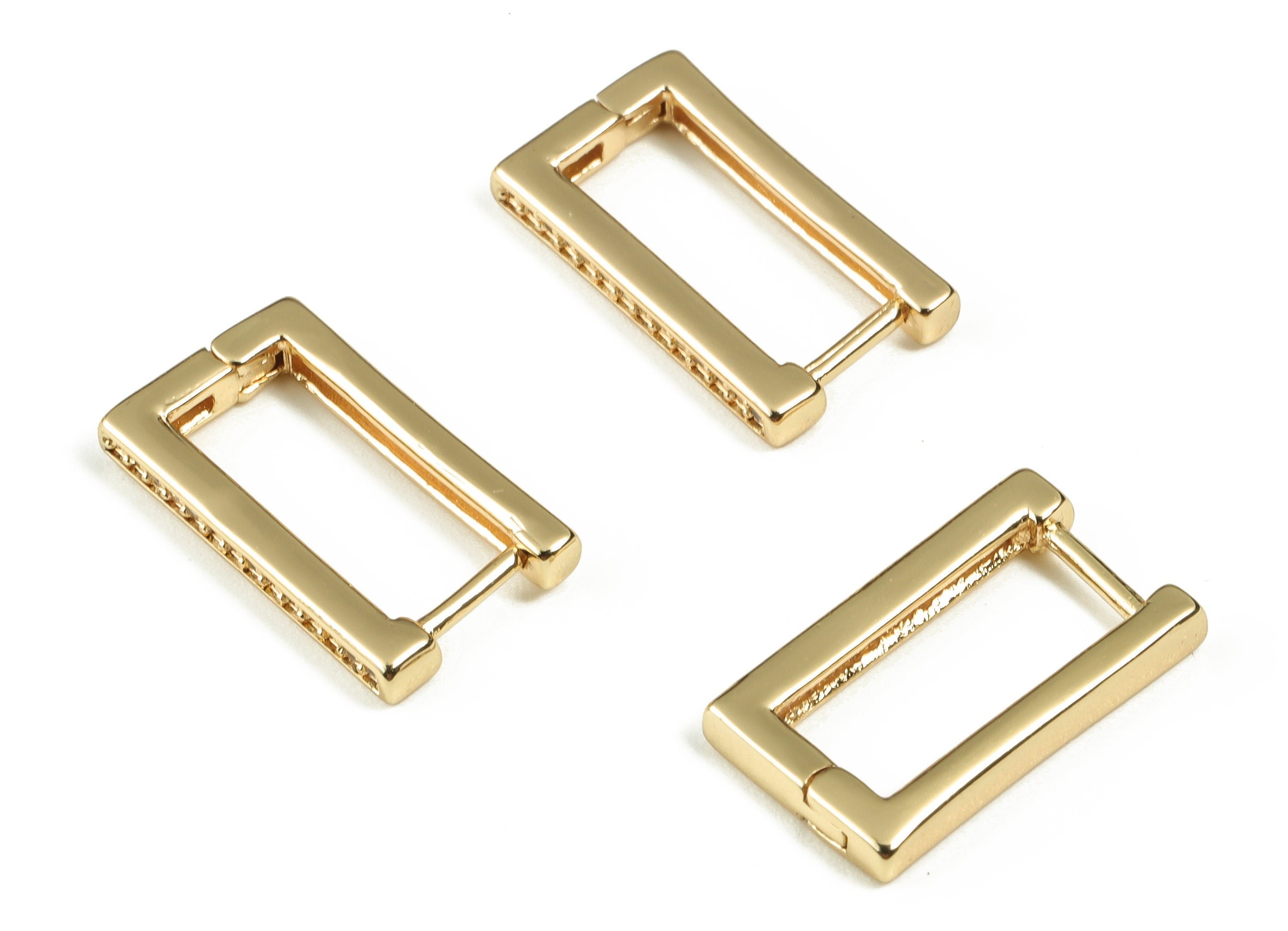Brass Rectangle Huggie Earrings - Hoop Earrings with Zircon - 18K Real Gold Plated Brass - Jewelry Supplies -16.42x9.46x2.35- RGP3283 - DOMEDBAZAAR