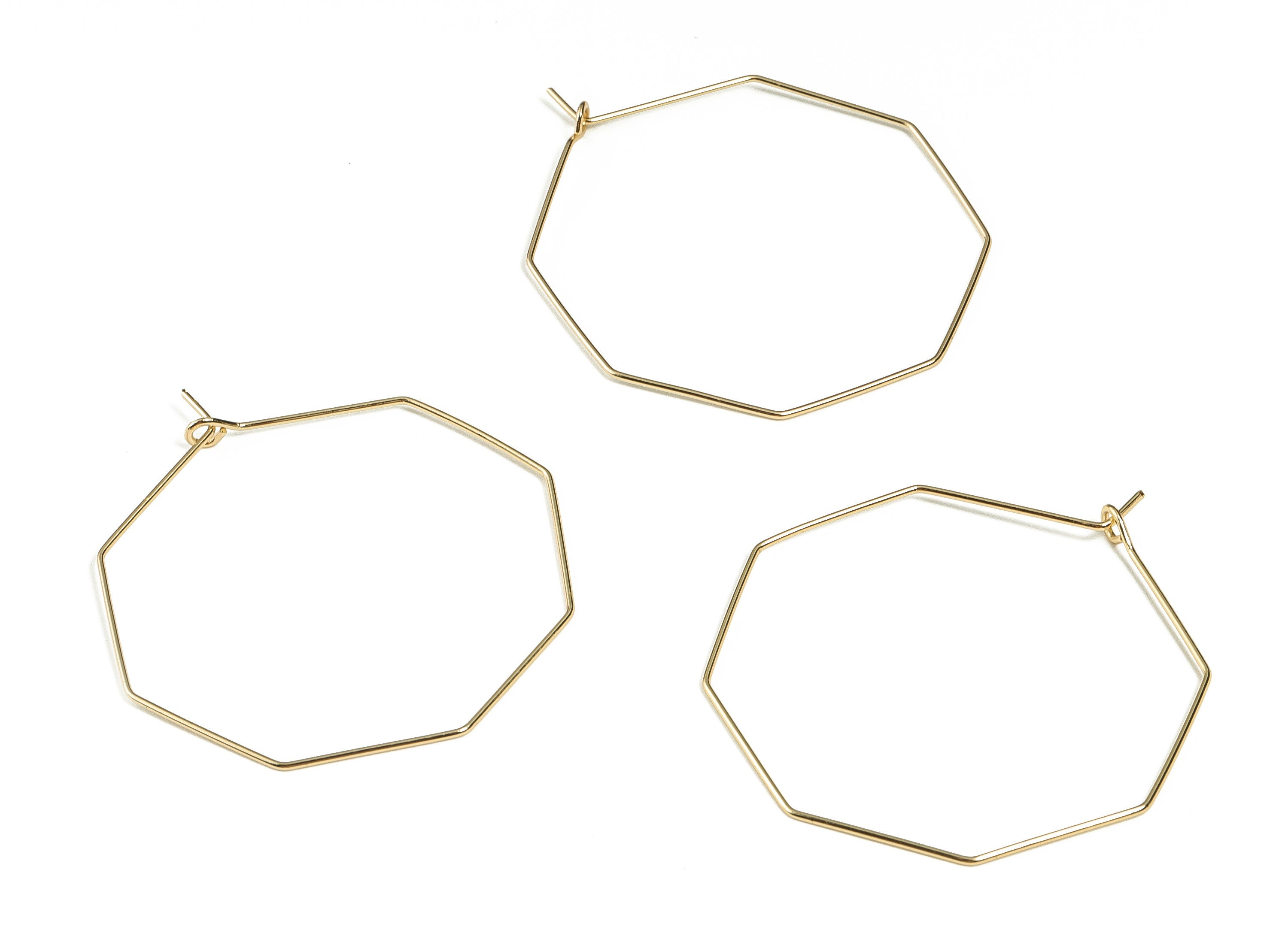 Brass Octagon Hoop Earrings - Brass Geometric Gold Plated Hoop Earrings - Honey Hoops - 18k Gold Plated Brass -44.28x39.31x0.65mm- RGP3272 - DOMEDBAZAAR