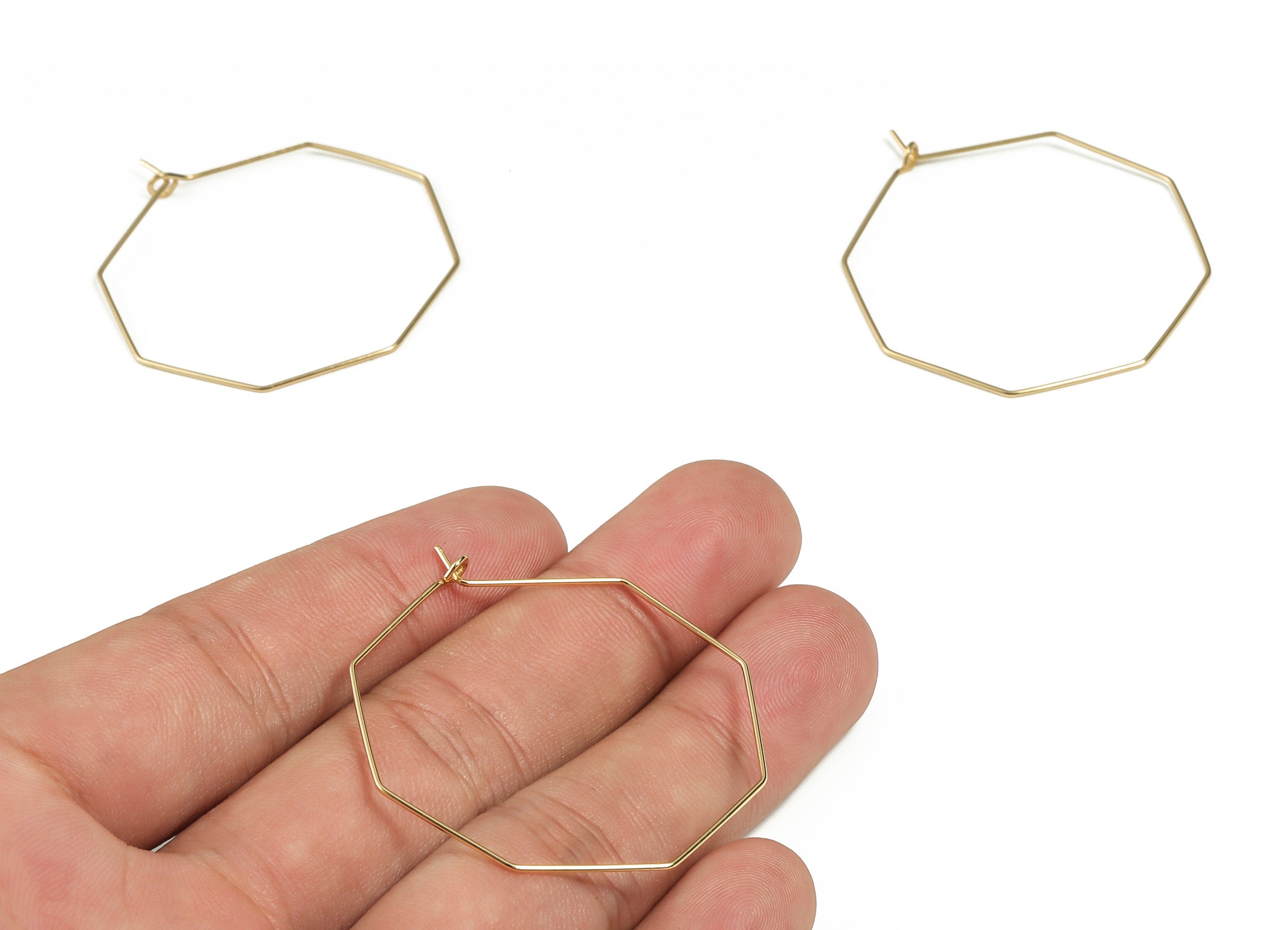 Brass Octagon Hoop Earrings - Brass Geometric Gold Plated Hoop Earrings - Honey Hoops - 18k Gold Plated Brass -44.28x39.31x0.65mm- RGP3272 - DOMEDBAZAAR