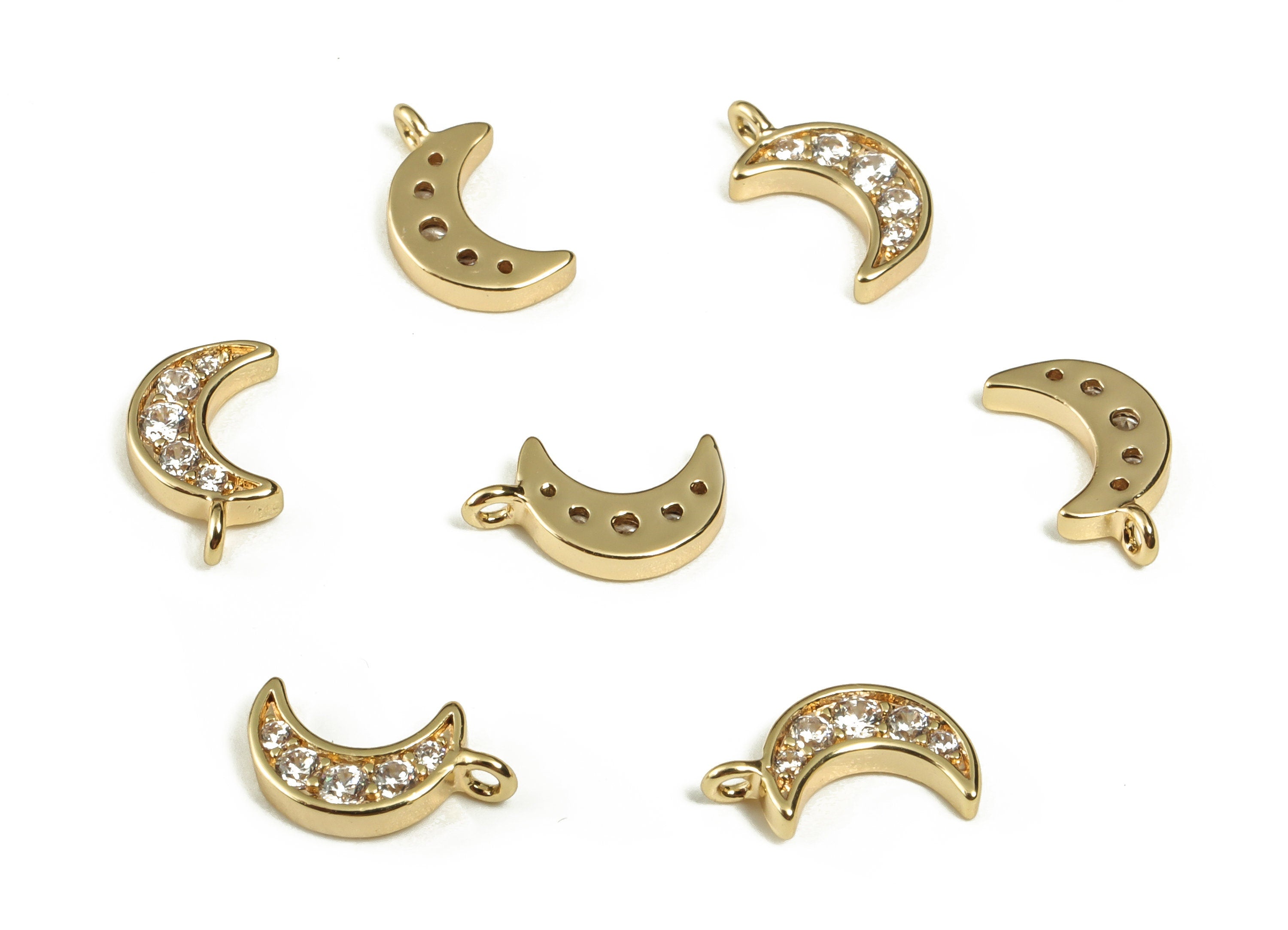 Brass Zircon Gold Half Moon Charm – Brass Zircon Half Moon Pendant - 18K Real Gold Plated Brass – Earring Charm - 8.87×5.46×1.44mm - RGP3105 - DOMEDBAZAAR