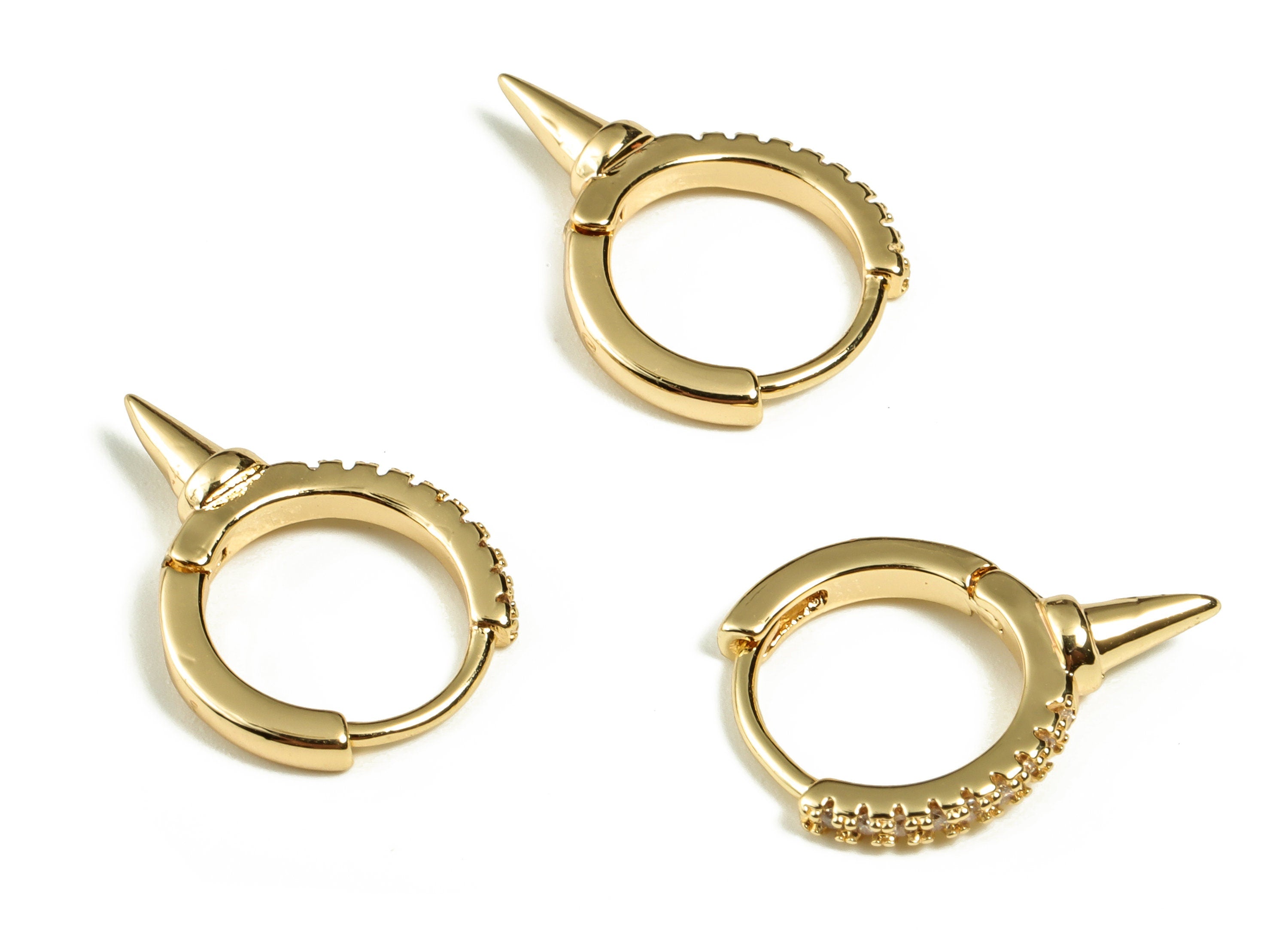 Brass Huggie Hoop Earring – Spike Zircon Hoops – Brass Cone Huggie Hoop Earring – 18K Real Gold Plated Brass - 17.44×12.36×2mm - RGP3107 - DOMEDBAZAAR