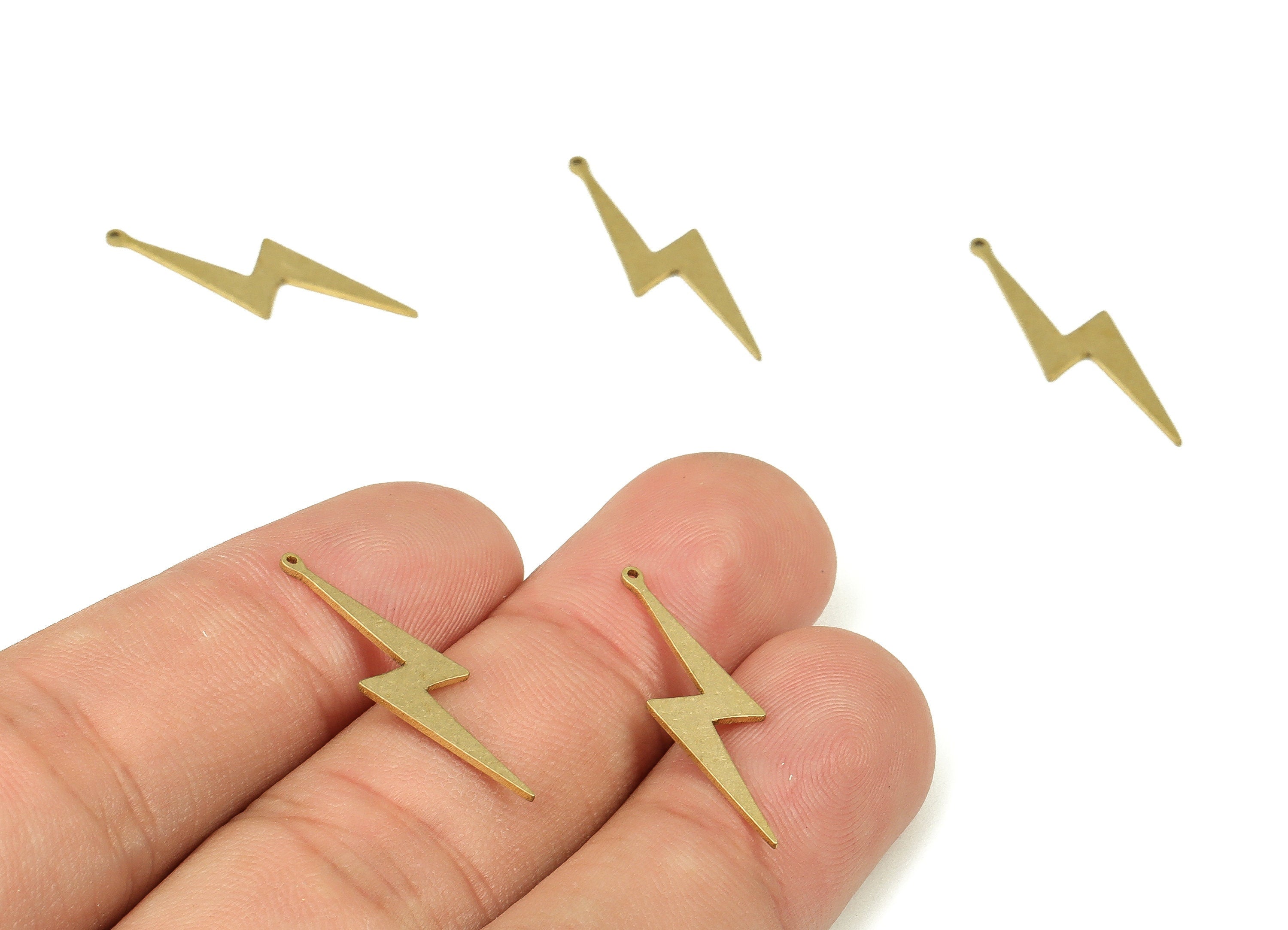Brass Lightning Bolt Charm - Raw Brass Lightning Charm - Lightning Earring Dangle Charm - Jewelry Making Supplies -25.65x6.86x0.69mm- PP4366 - DOMEDBAZAAR