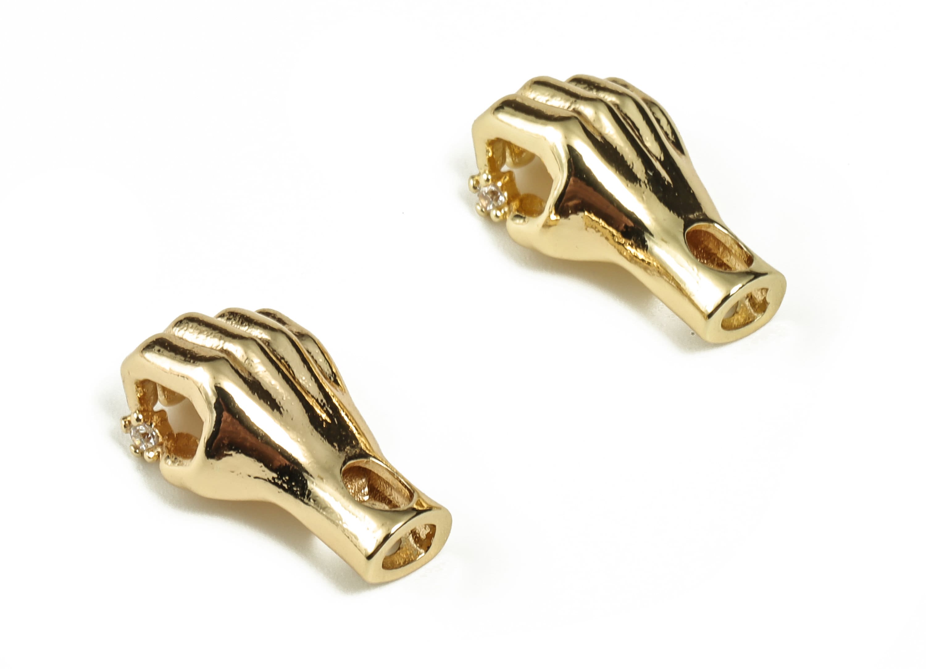 Brass Zircon Hand Pendant – Gold Plated Brass Hand Charm - 18K Real Gold Plated Brass – Jewelry Supplies – 16.99x9.33x4.39mm – RGP3249 - DOMEDBAZAAR
