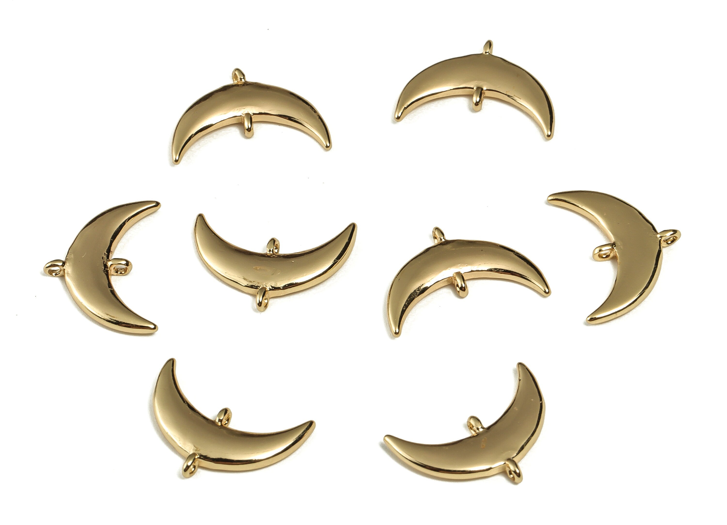 Brass Crescent Charm Connector - Brass Moon Charm Pendant - 18K Real Gold Plated Brass Charms - Jewelry Supplies -14.63x10.3x1.77mm- RGP3100 - DOMEDBAZAAR