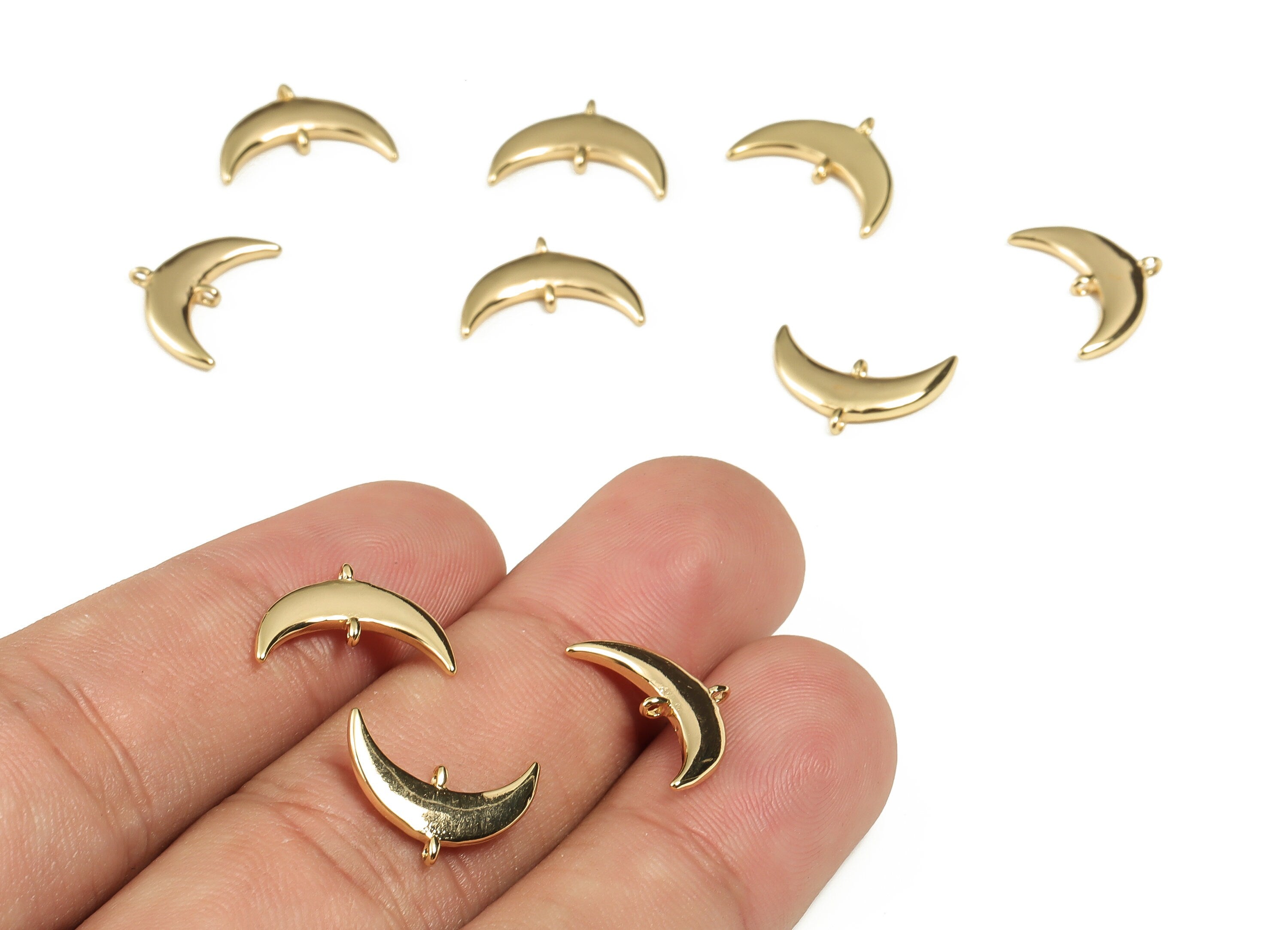 Brass Crescent Charm Connector - Brass Moon Charm Pendant - 18K Real Gold Plated Brass Charms - Jewelry Supplies -14.63x10.3x1.77mm- RGP3100 - DOMEDBAZAAR