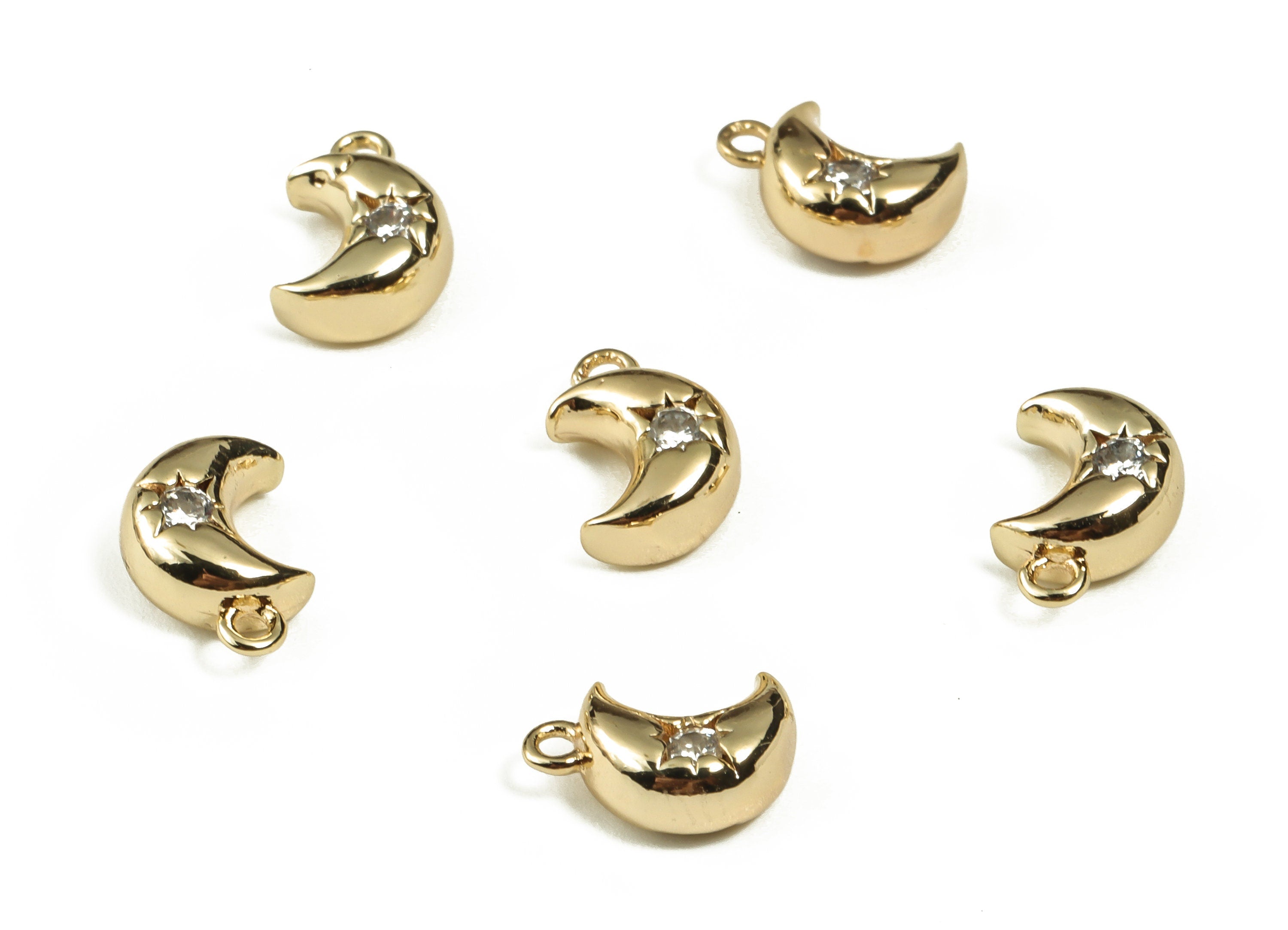Brass Moon Pendant – Gold Plated Tiny Moon Star Earring Charm - 18K Real Gold Plated Brass – Jewelry Supplies – 9.62x6.52x3.76mm – RGP3247 - DOMEDBAZAAR