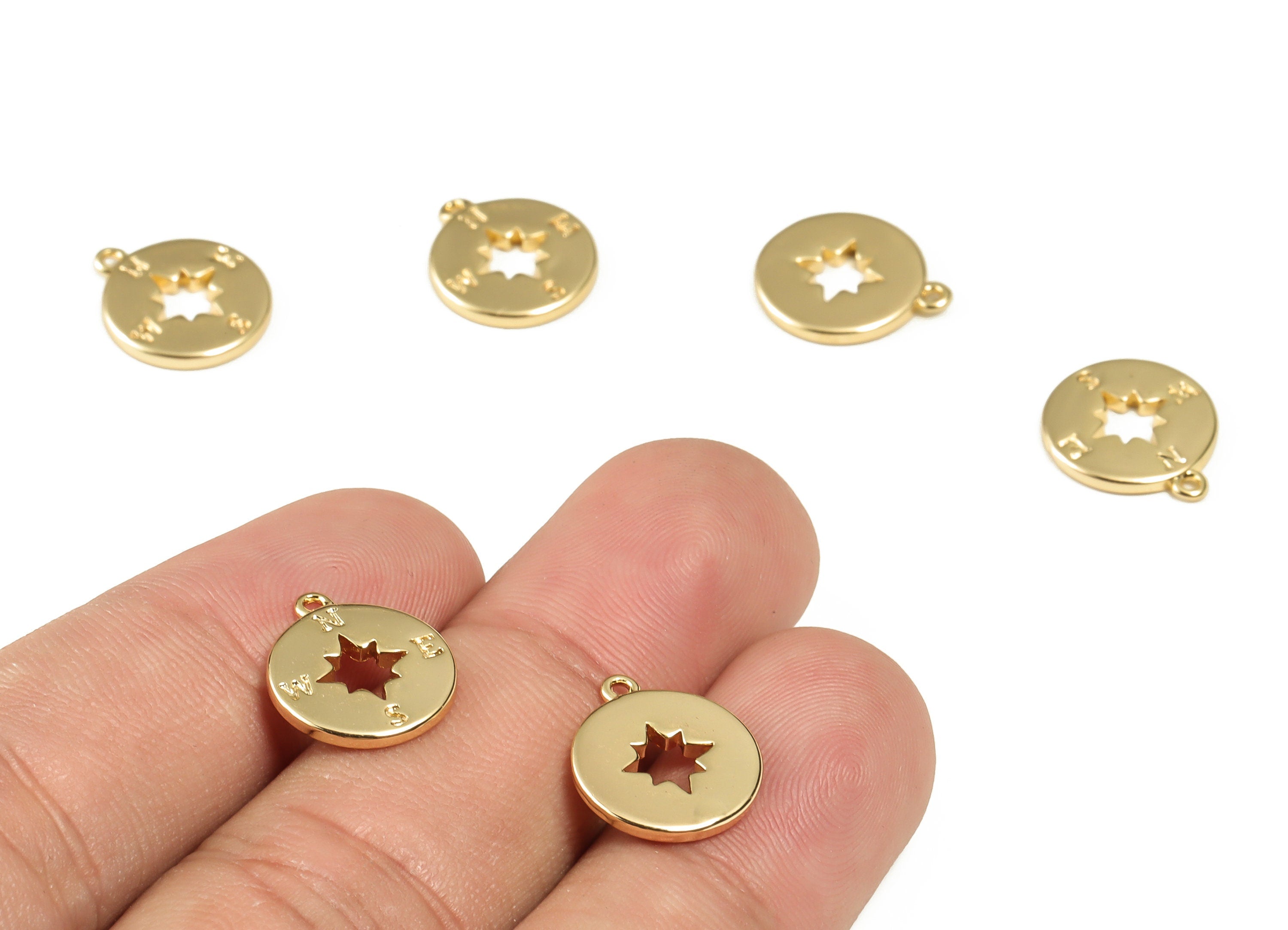 Brass Round Compass Charm - Brass Hollow Out Disc Pendant - 18K Real Gold Plated Brass - Jewelry Supplies -14.31x12.07x1.54mm-RGP3099 - DOMEDBAZAAR