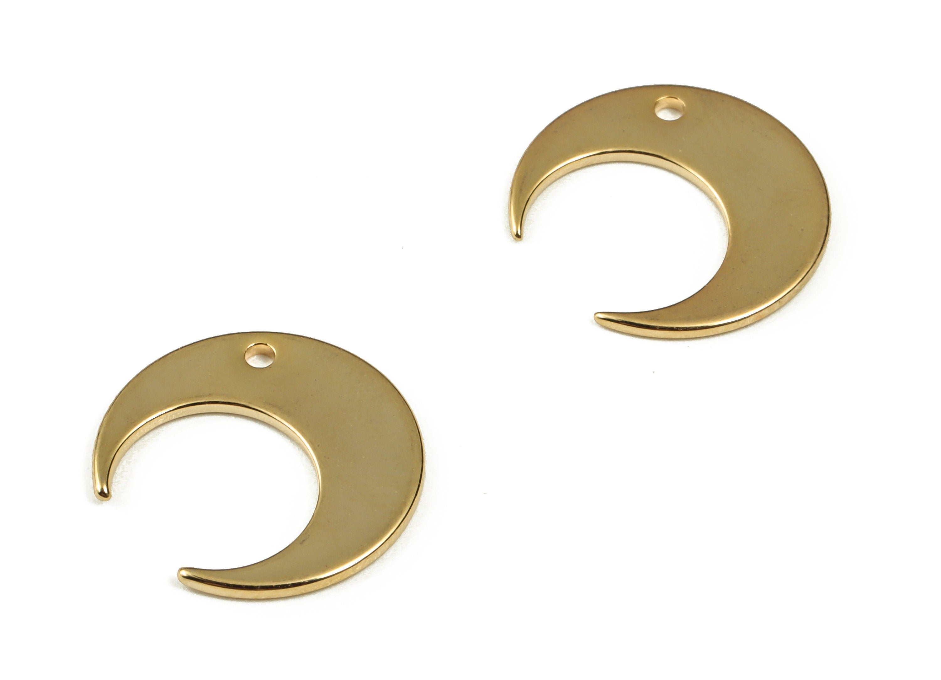 Brass Crescent Moon Earring Charm - Mini Crescent Pendant Charm - 18K Real Gold Plated Brass - Jewelry Supplies -14.1x13.45x0.8mm - RGP3098 - DOMEDBAZAAR