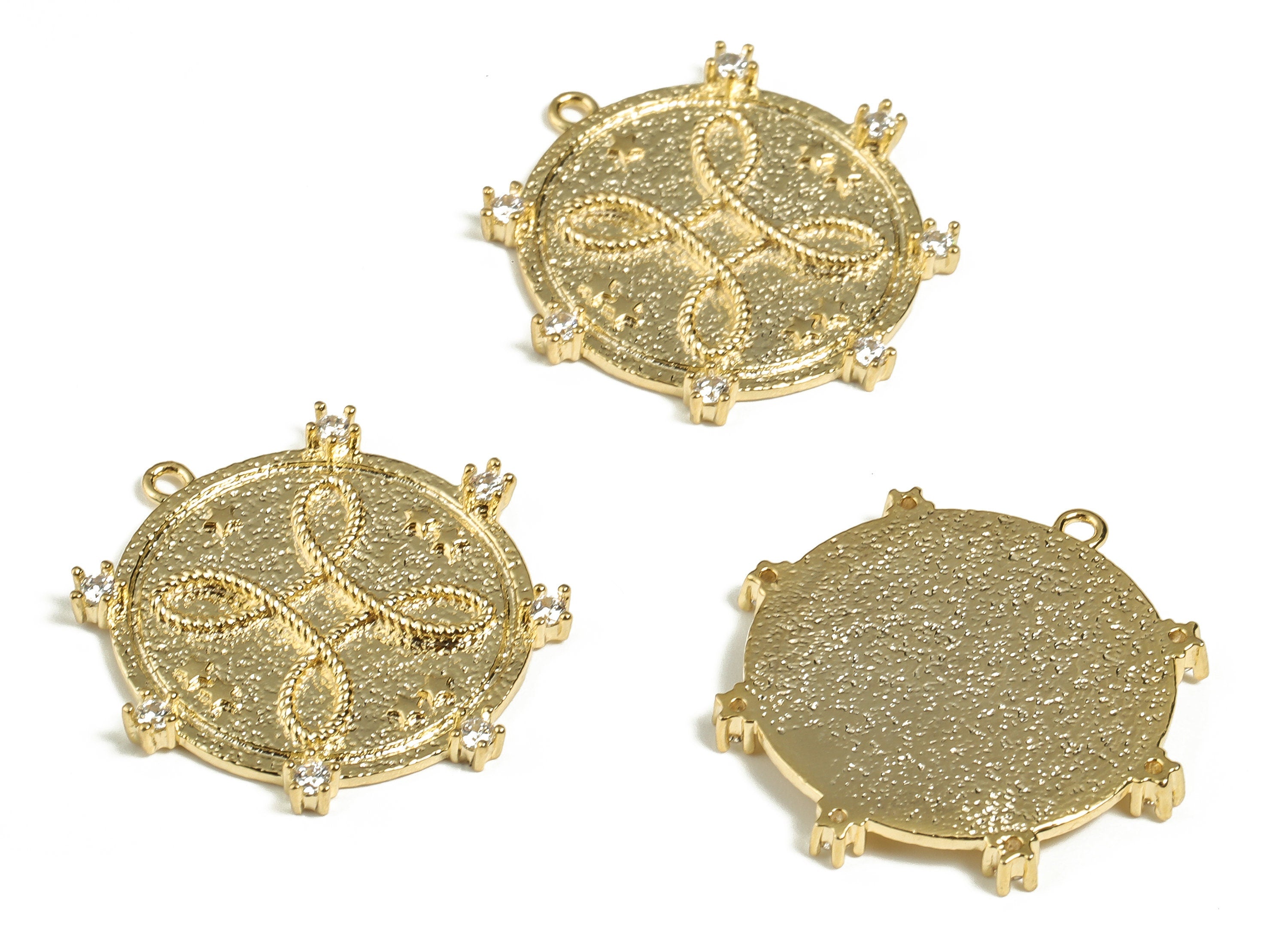 Brass Round Symbol Charm with Zircon - Brass Zircon Round Charm - Real 18K Gold Plated Brass - Jewelry Supplies -24.44x23.89x1.85mm- RGP3078 - DOMEDBAZAAR