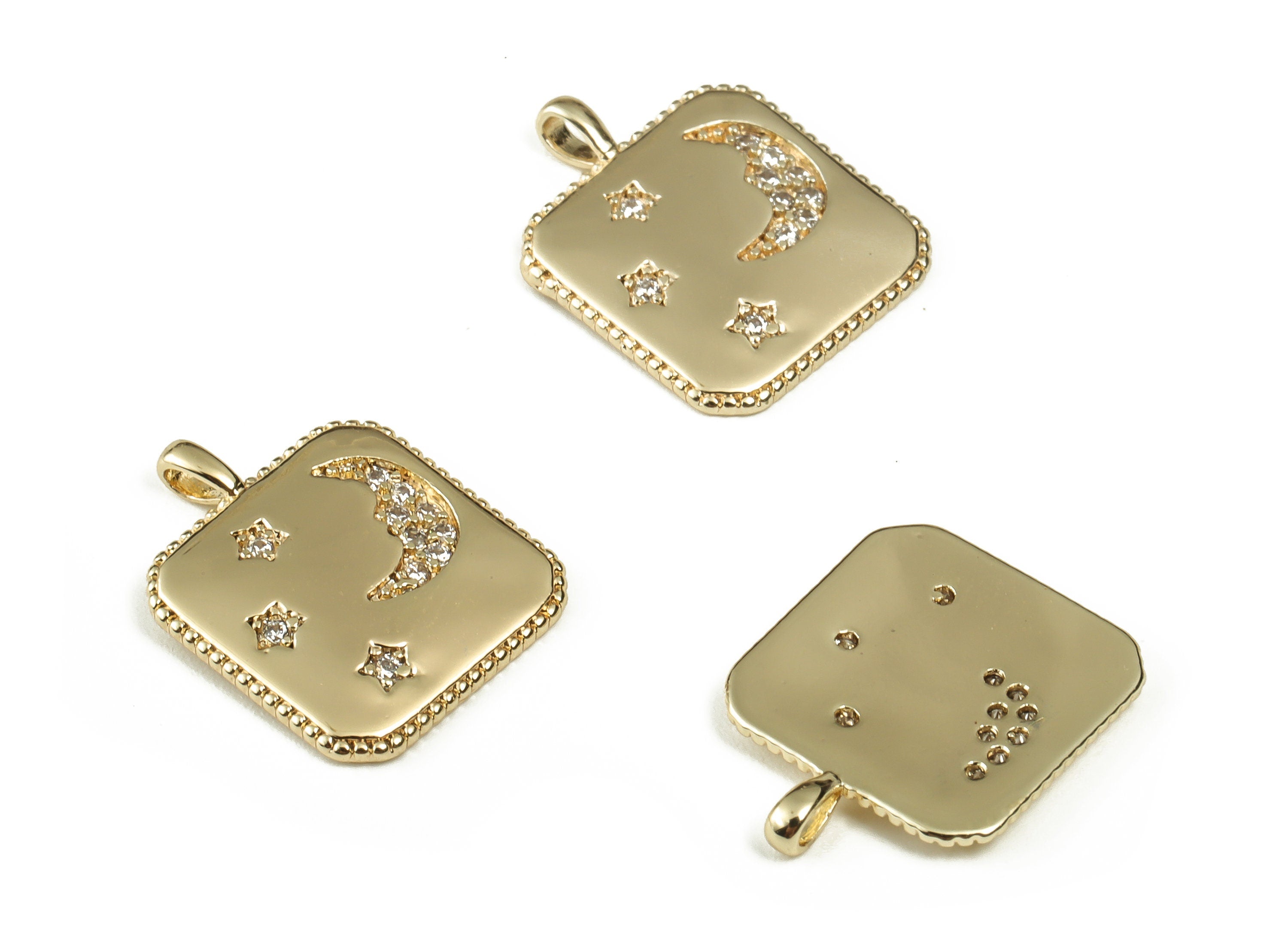 Brass Zircon Square Pendant – Gold Plated Square Earring Charm - 18K Real Gold Plated Brass – Jewelry Supplies –15.05x11.85x1.4mm – RGP3250 - DOMEDBAZAAR
