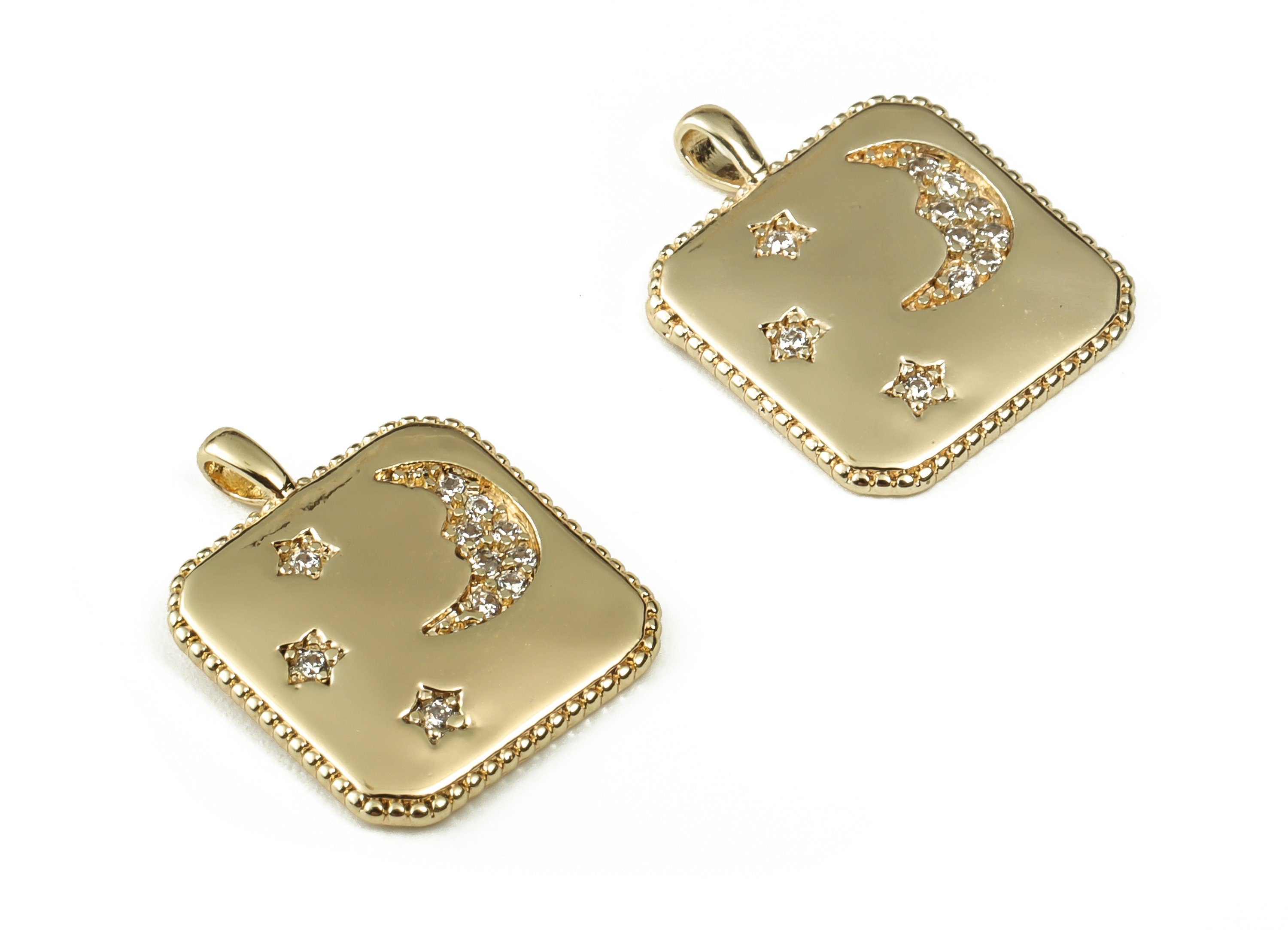 Brass Zircon Square Pendant – Gold Plated Square Earring Charm - 18K Real Gold Plated Brass – Jewelry Supplies –15.05x11.85x1.4mm – RGP3250 - DOMEDBAZAAR