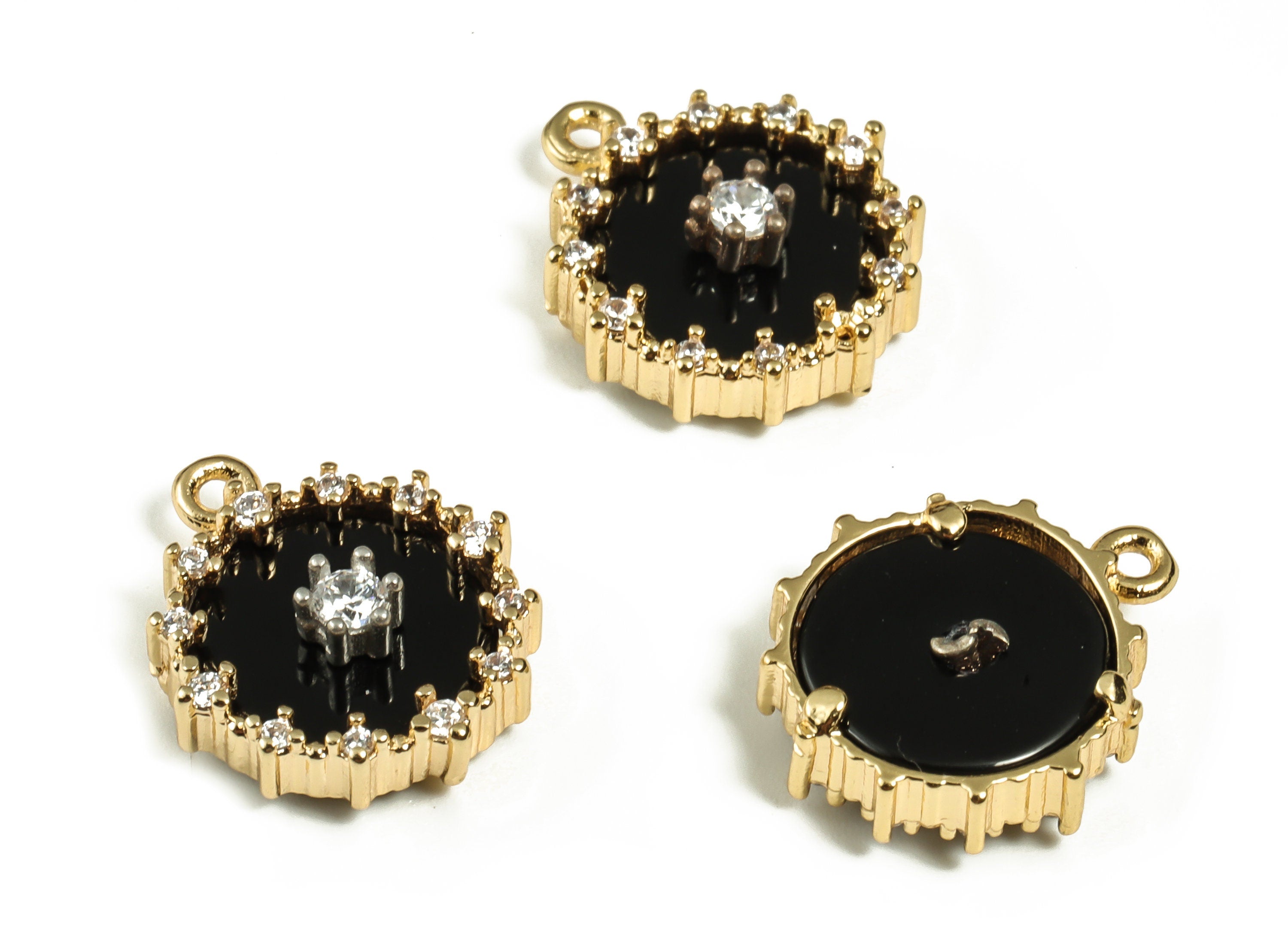 Gold Plated Round Charm - Brass zircon Round Pendant – 18K Real Gold Plated Brass – Jewelry Making Supplies – 14.37x 11.64x4.3mm – RGP3228 - DOMEDBAZAAR