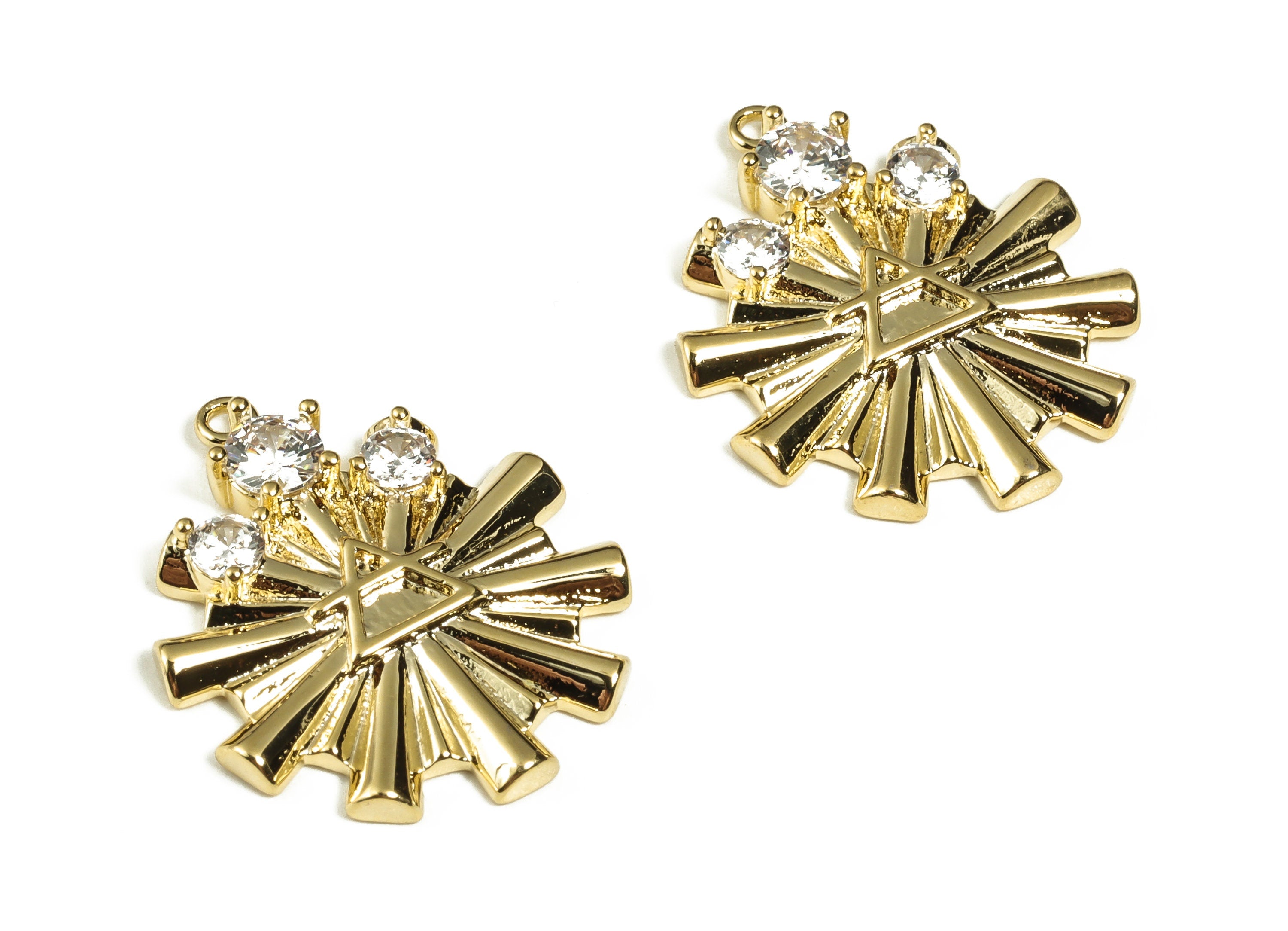Brass Sun Earring Charm with Zircon - Gold Sun Pendant - 18K Real Gold Plated Brass - Jewelry Making supplies -22.18x18.6x2.38mm- RGP3080 - DOMEDBAZAAR